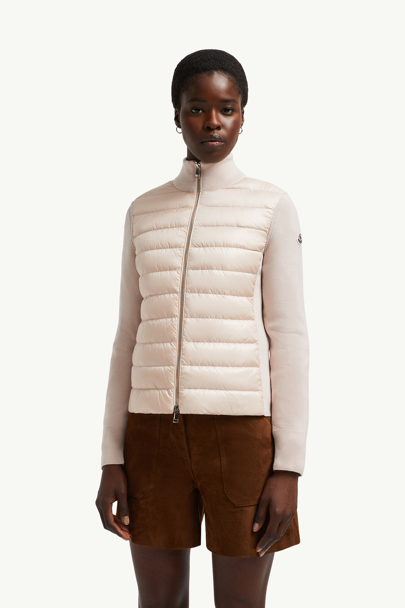 Padded Wool Zip-Up Cardigan Women Light Pink Moncler 3