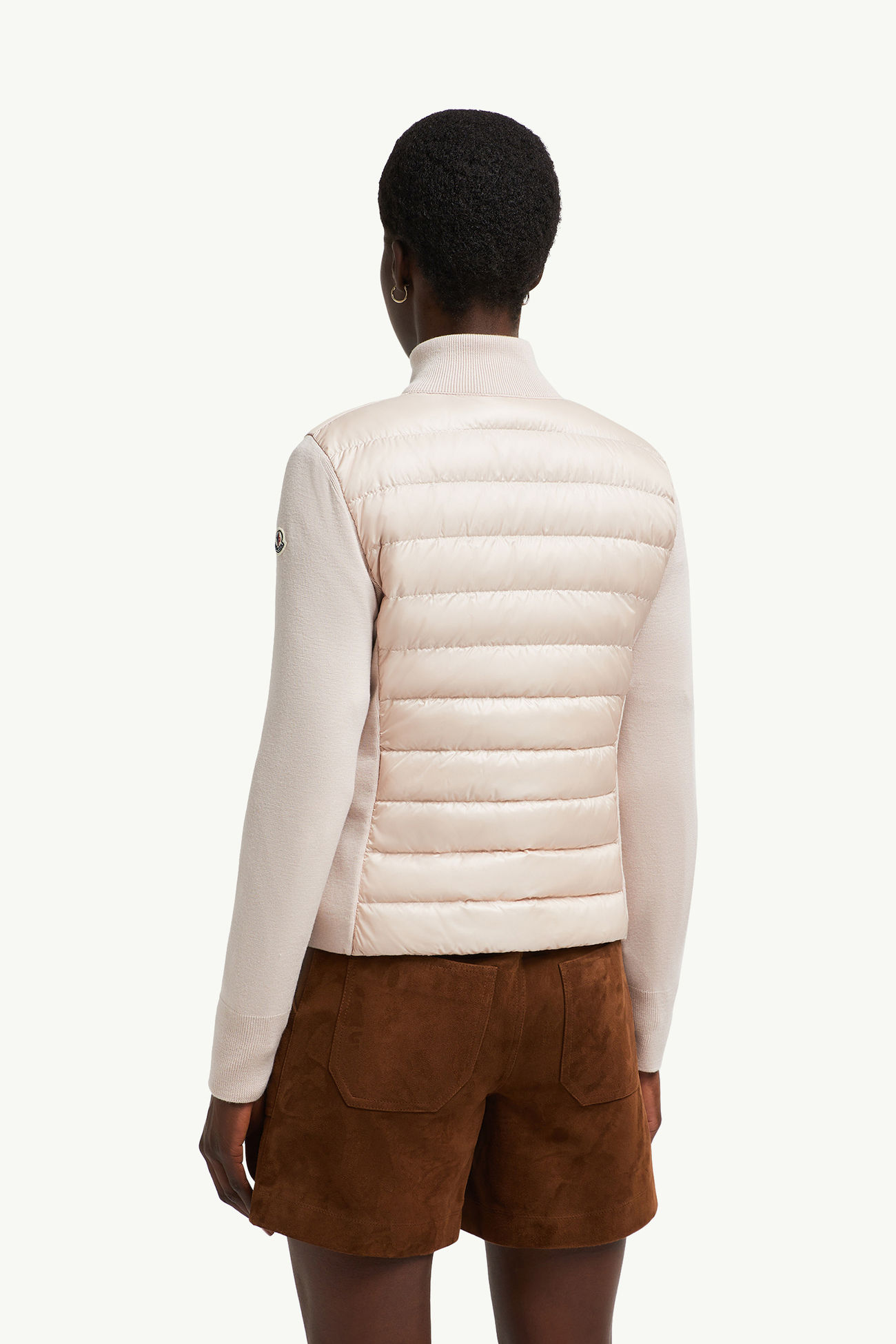 Cardigan zippé matelassé en laine Femmes Rose Clair Moncler 4