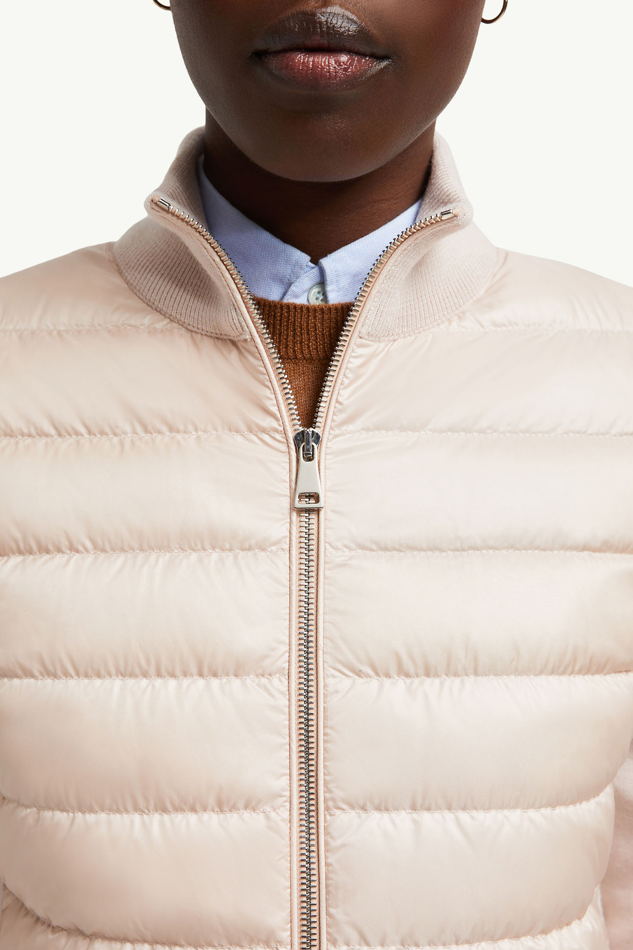 Padded Wool Zip-Up Cardigan Women Light Pink Moncler 5