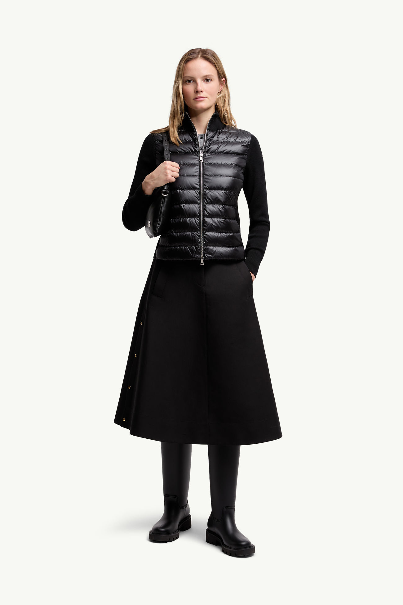 Sudadera acolchada de lana con cremallera Mujer Negro Moncler 0