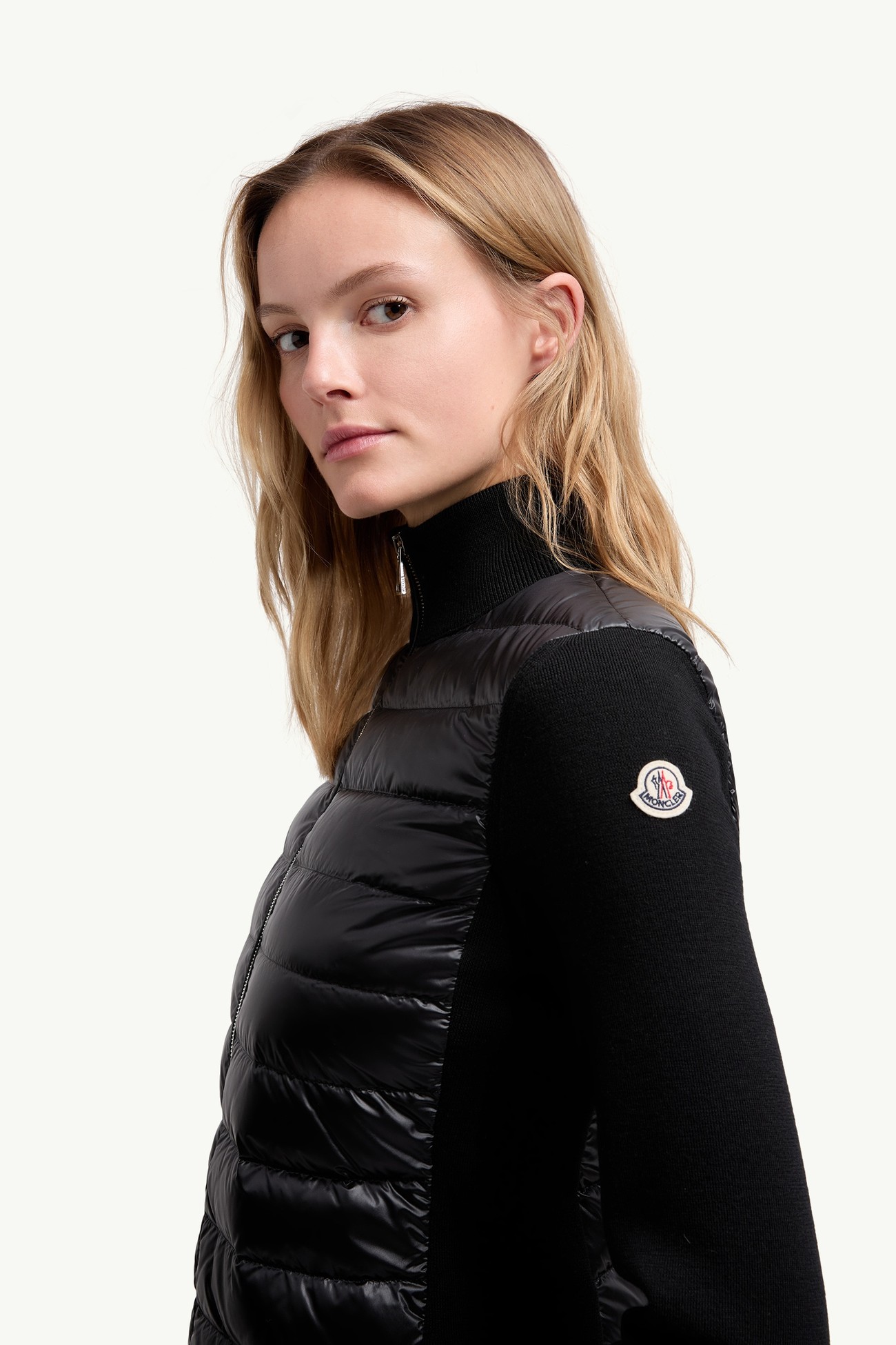 夾層羊毛拉鏈開襟毛衣 女士 黑色 Moncler 1