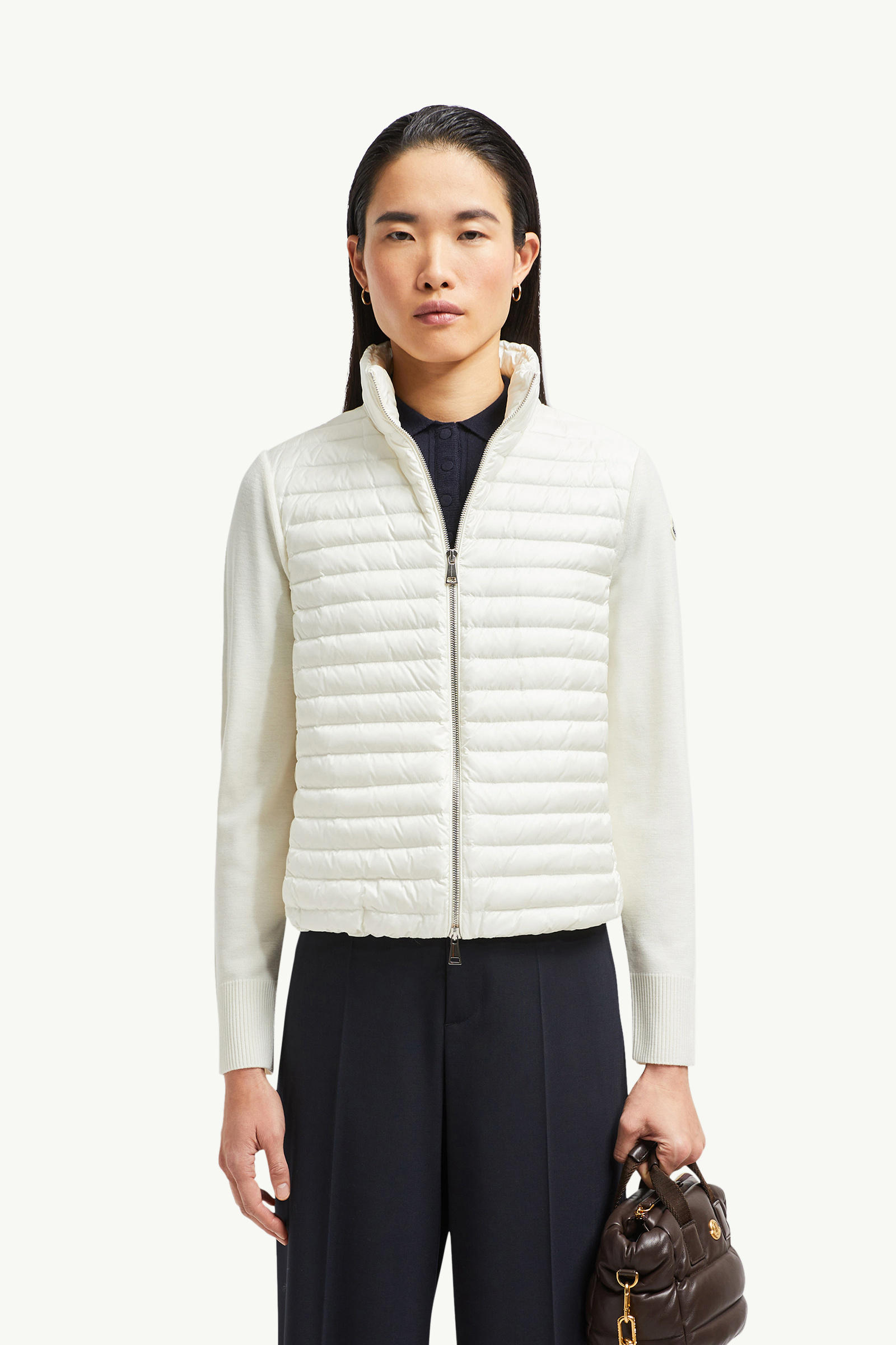 Padded Wool Zip-Up Cardigan Women White Moncler 0