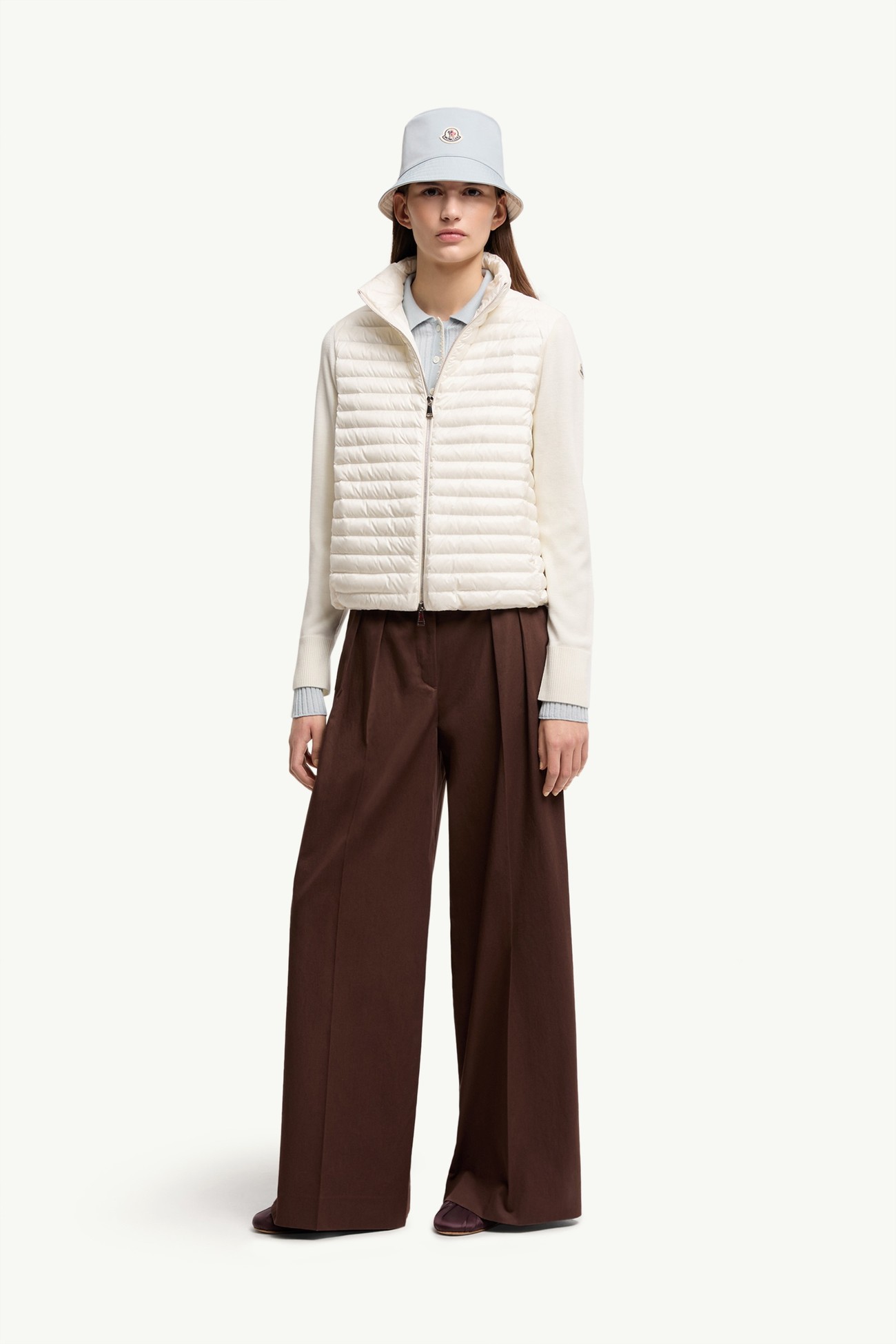 Sudadera acolchada de lana con cremallera Mujer Blanco Moncler 0