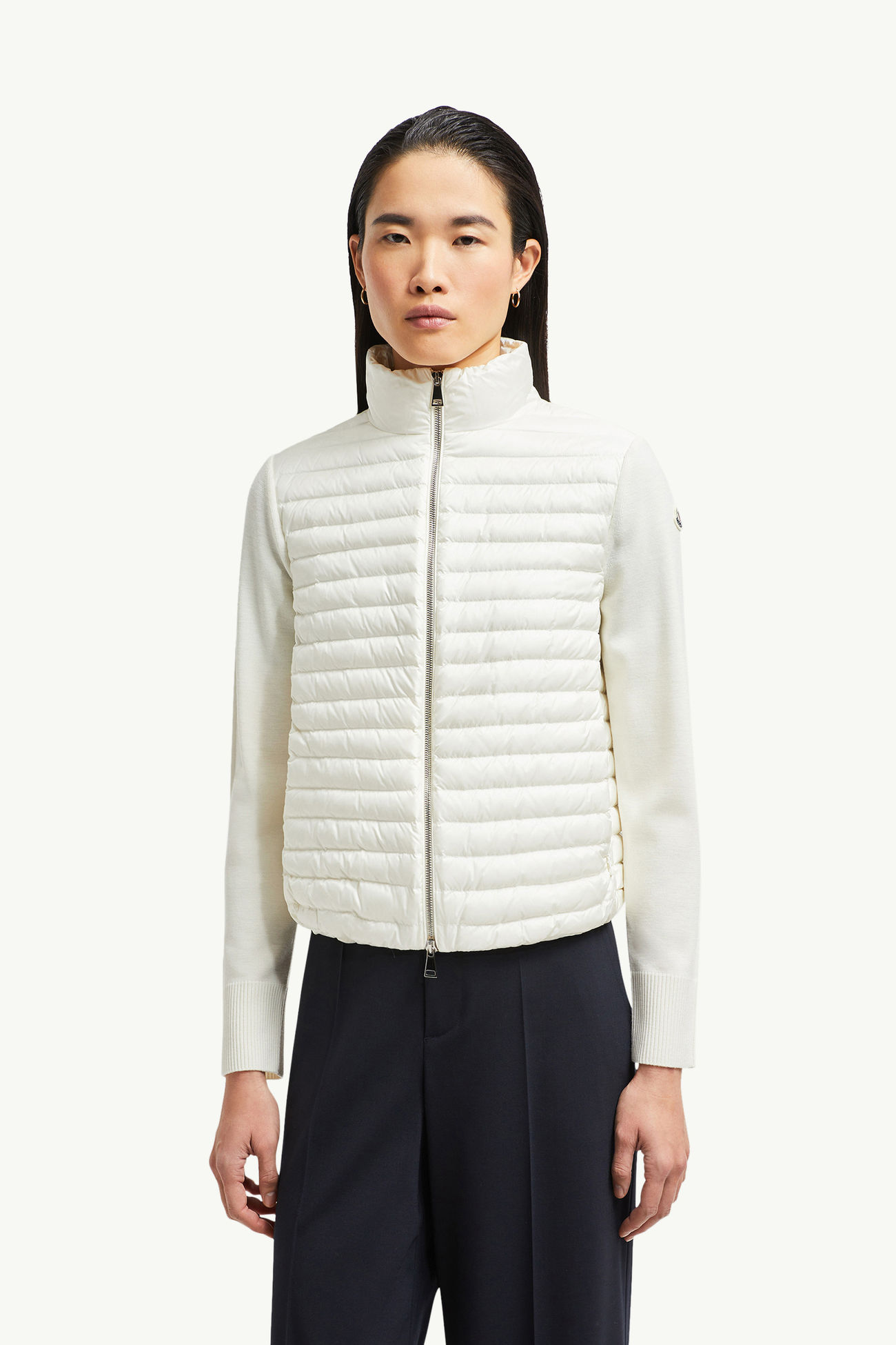 夾層羊毛拉鏈開襟毛衣 女士 白色 Moncler 3