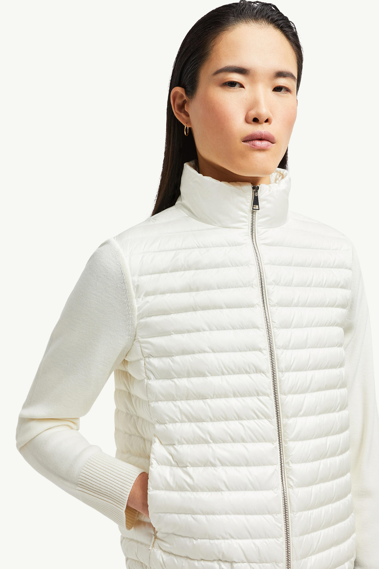 Padded Wool Zip-Up Cardigan Women White Moncler 5