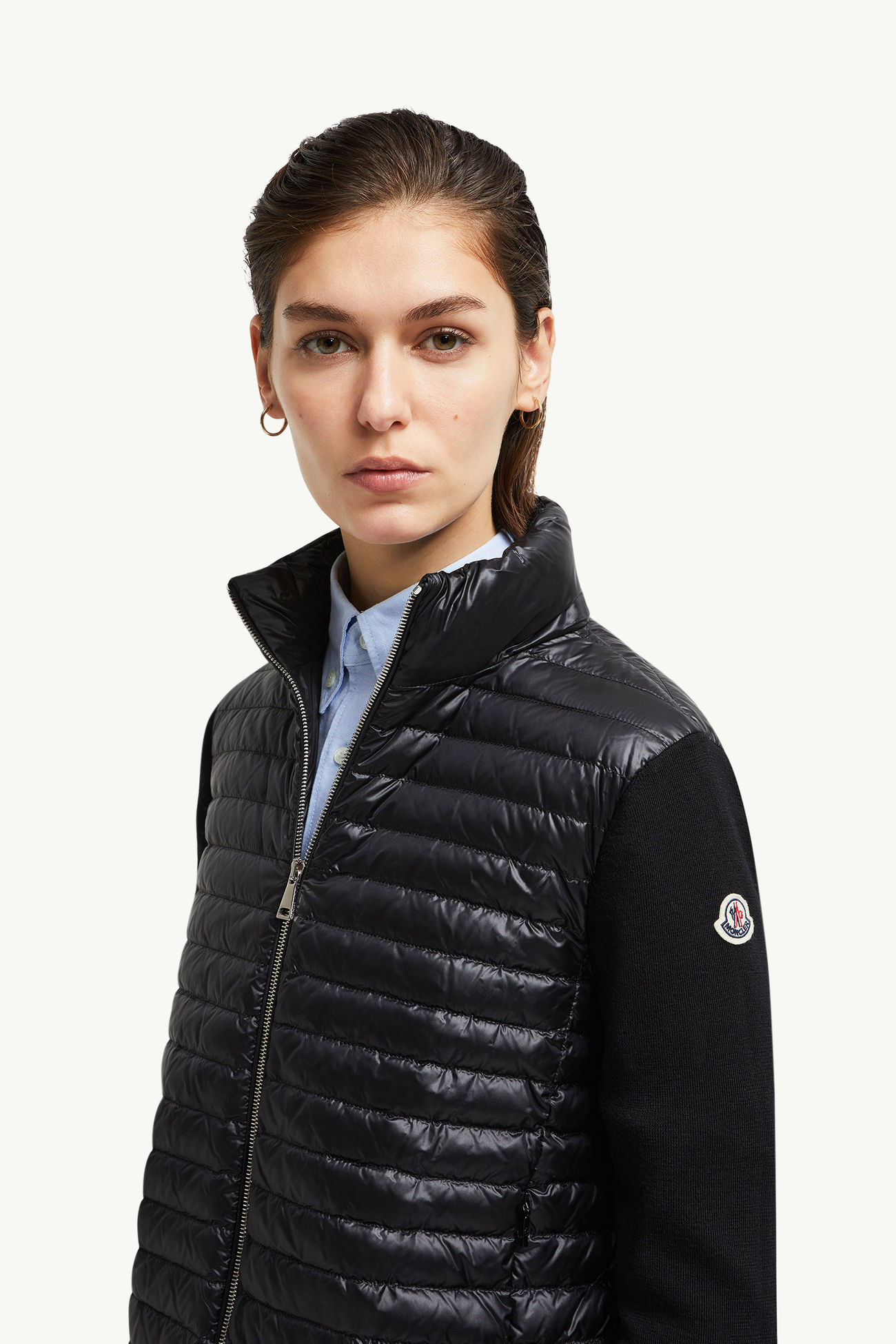 夾層羊毛拉鏈開襟毛衣 女士 黑色 Moncler 1