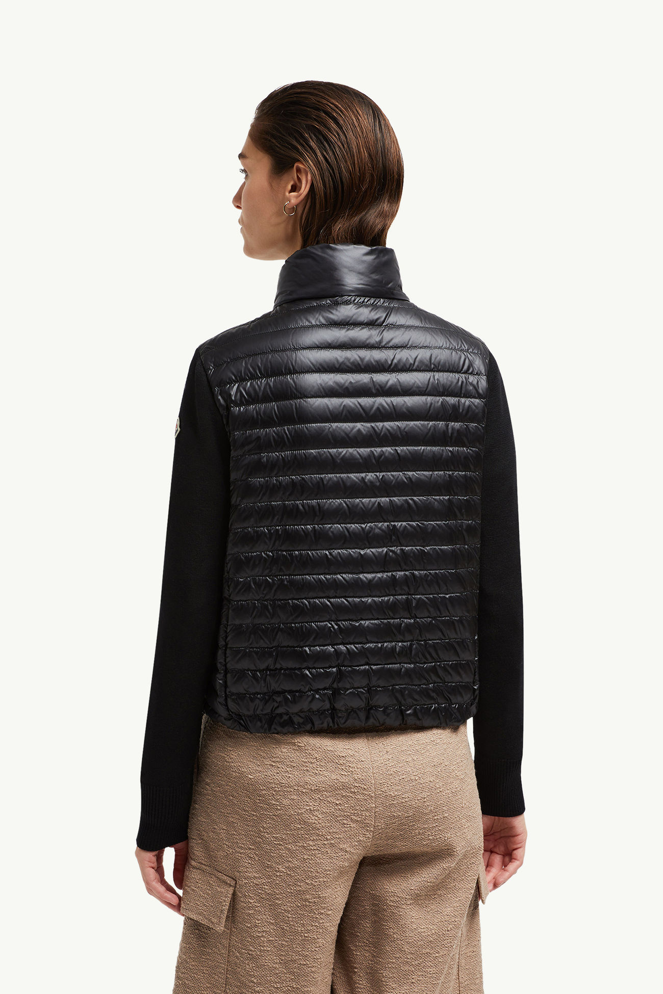 夾層羊毛拉鏈開襟毛衣 女士 黑色 Moncler 4