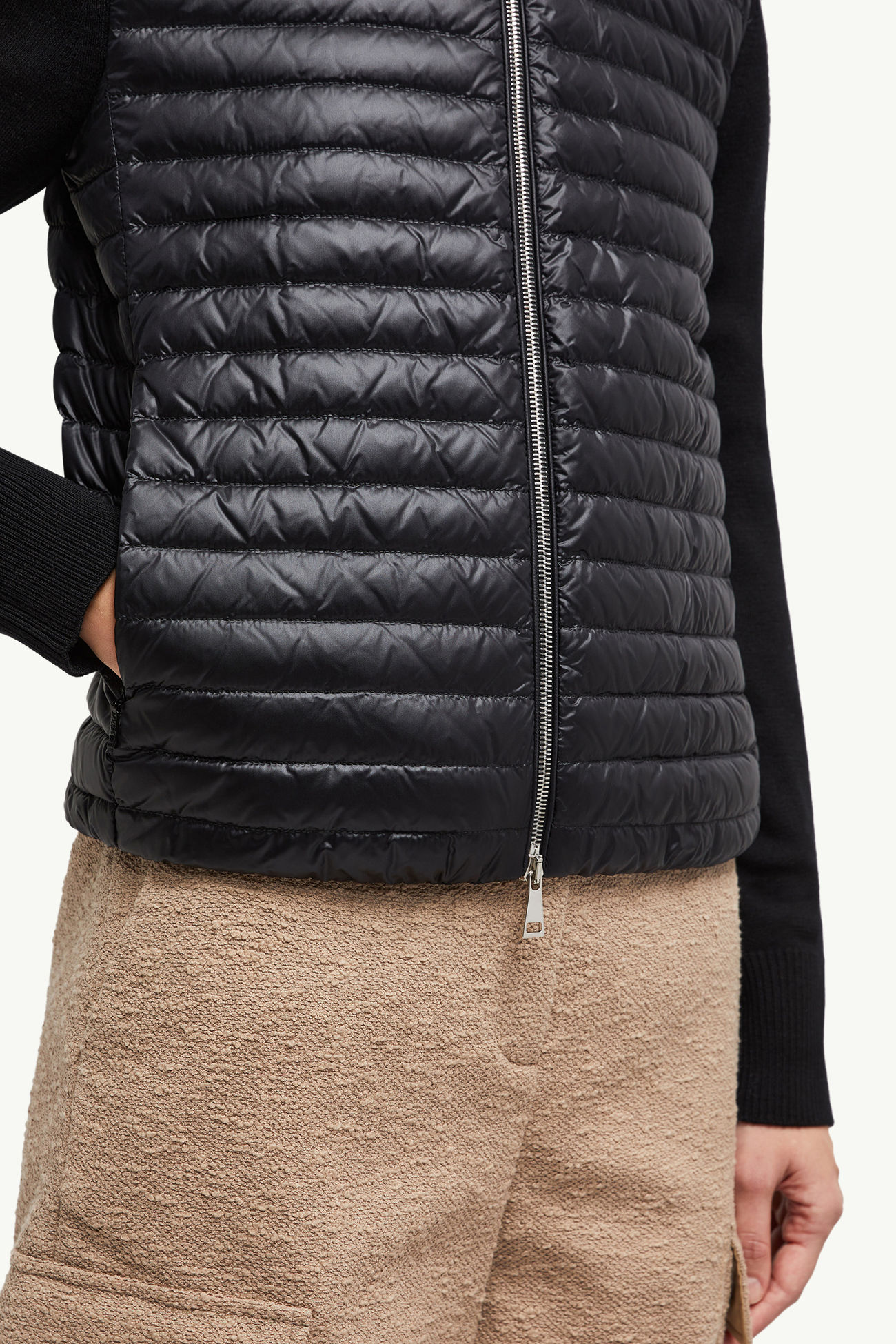 夾層羊毛拉鏈開襟毛衣 女士 黑色 Moncler 5