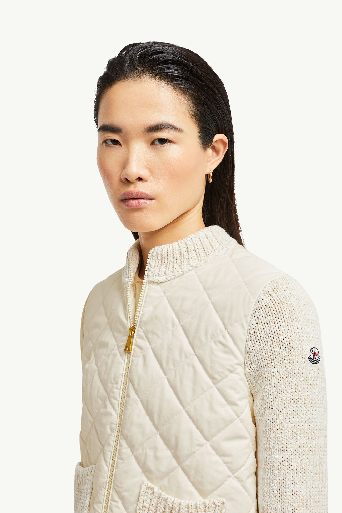 Wattierte Strickjacke aus Baumwolle Damen Weiß Moncler 1