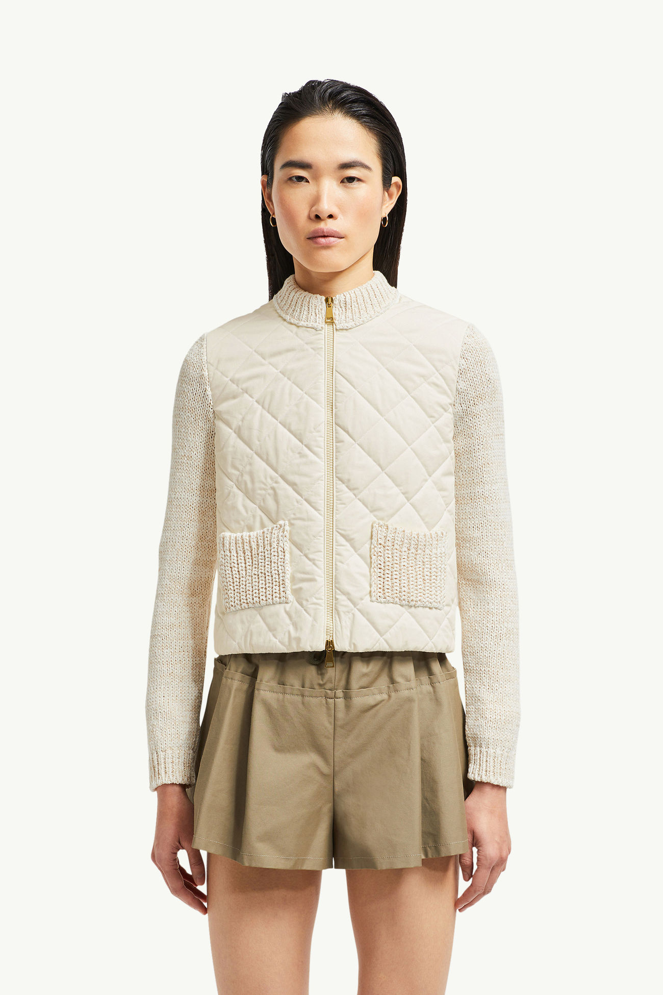 Wattierte Strickjacke aus Baumwolle Damen Weiß Moncler 3