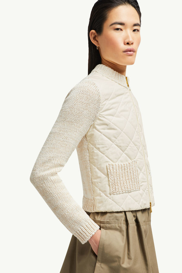 Padded Cotton Zip-Up Cardigan Women White Moncler 5