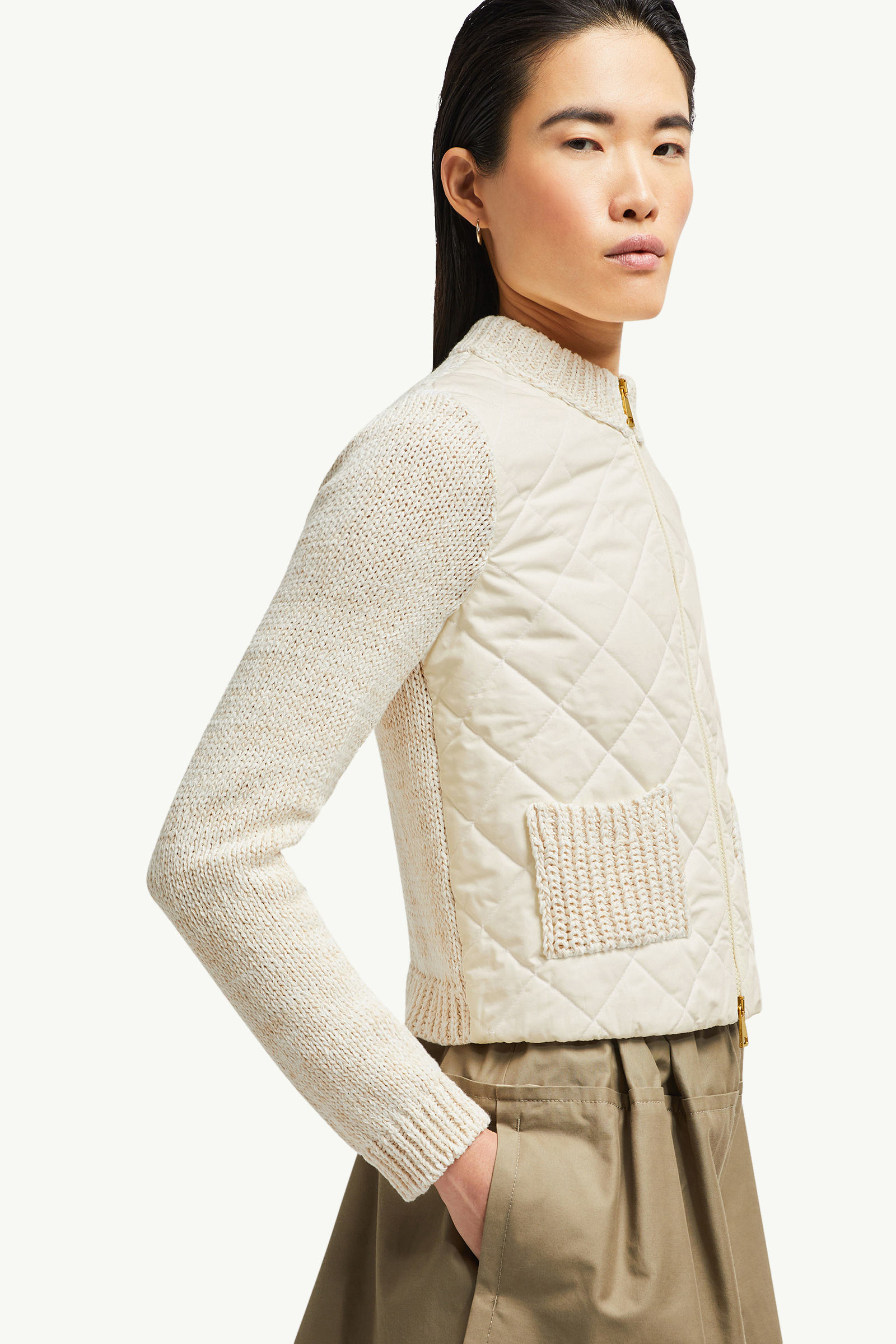 Padded Cotton Zip-Up Cardigan Women White Moncler 5