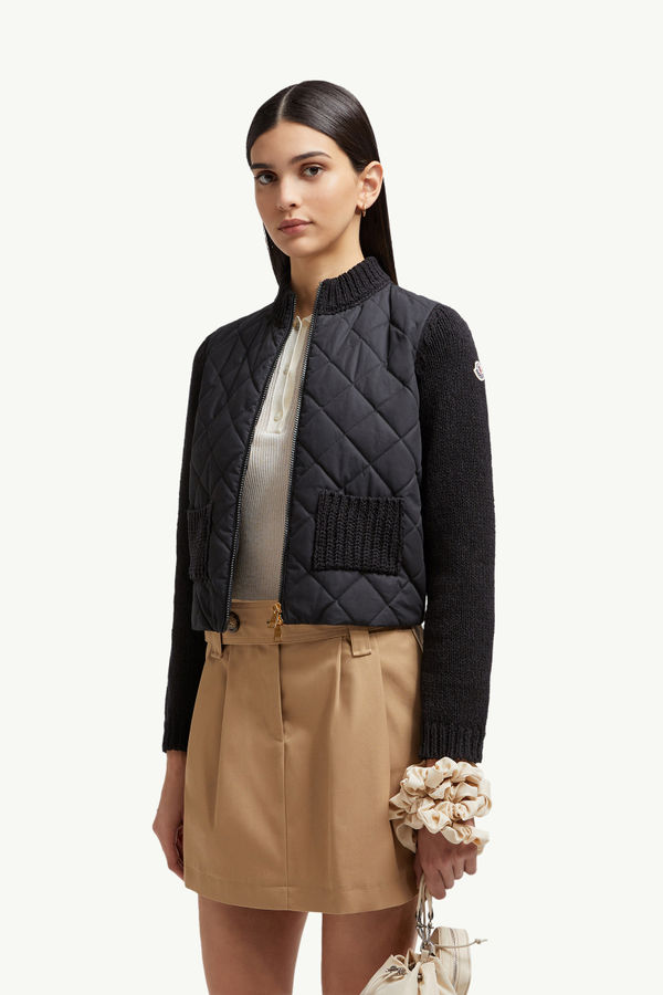 Padded Cotton Zip-Up Cardigan Women Black Moncler 0