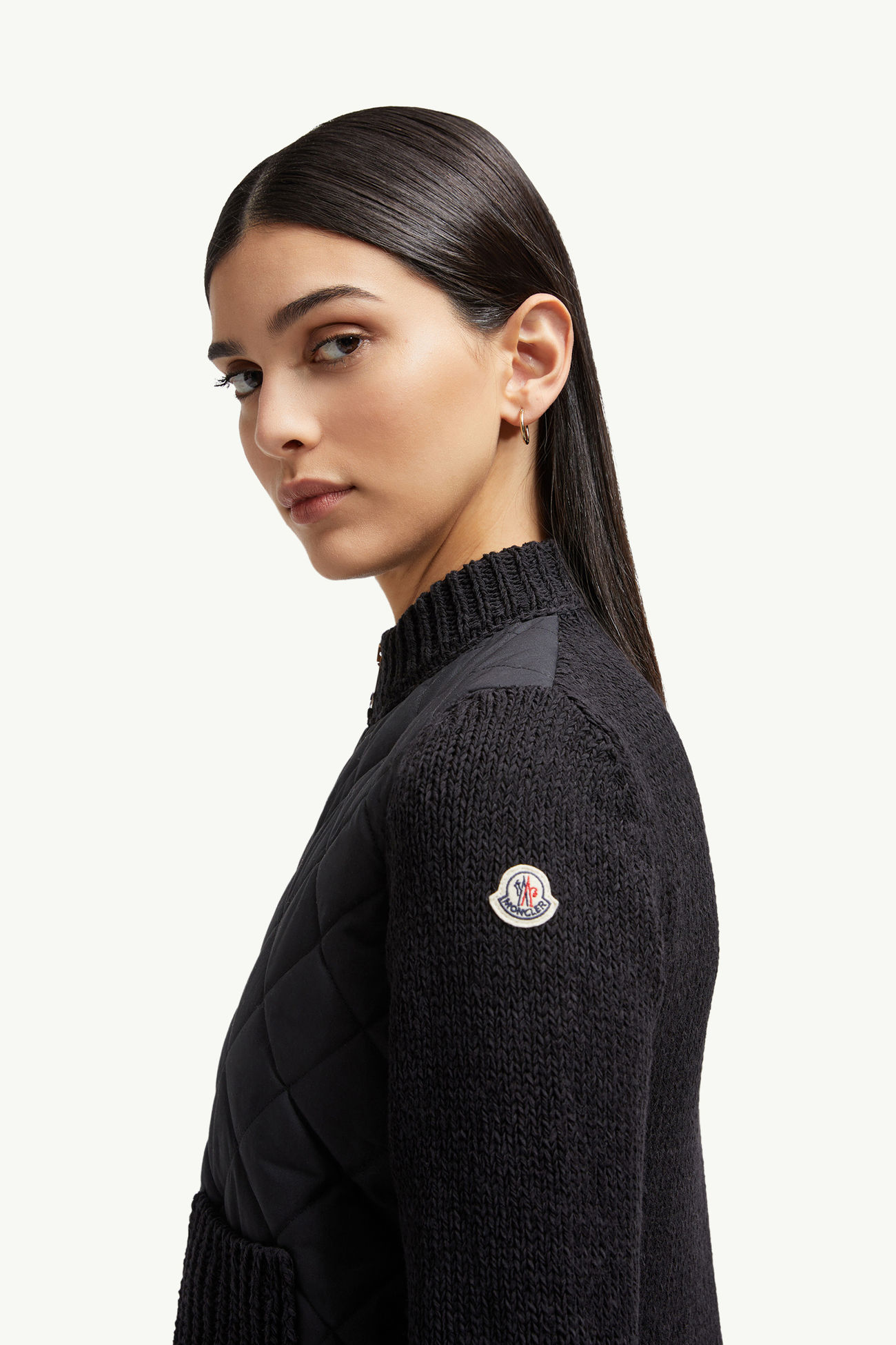 Cardigan imbottito in cotone con zip Donna Nero Moncler 1