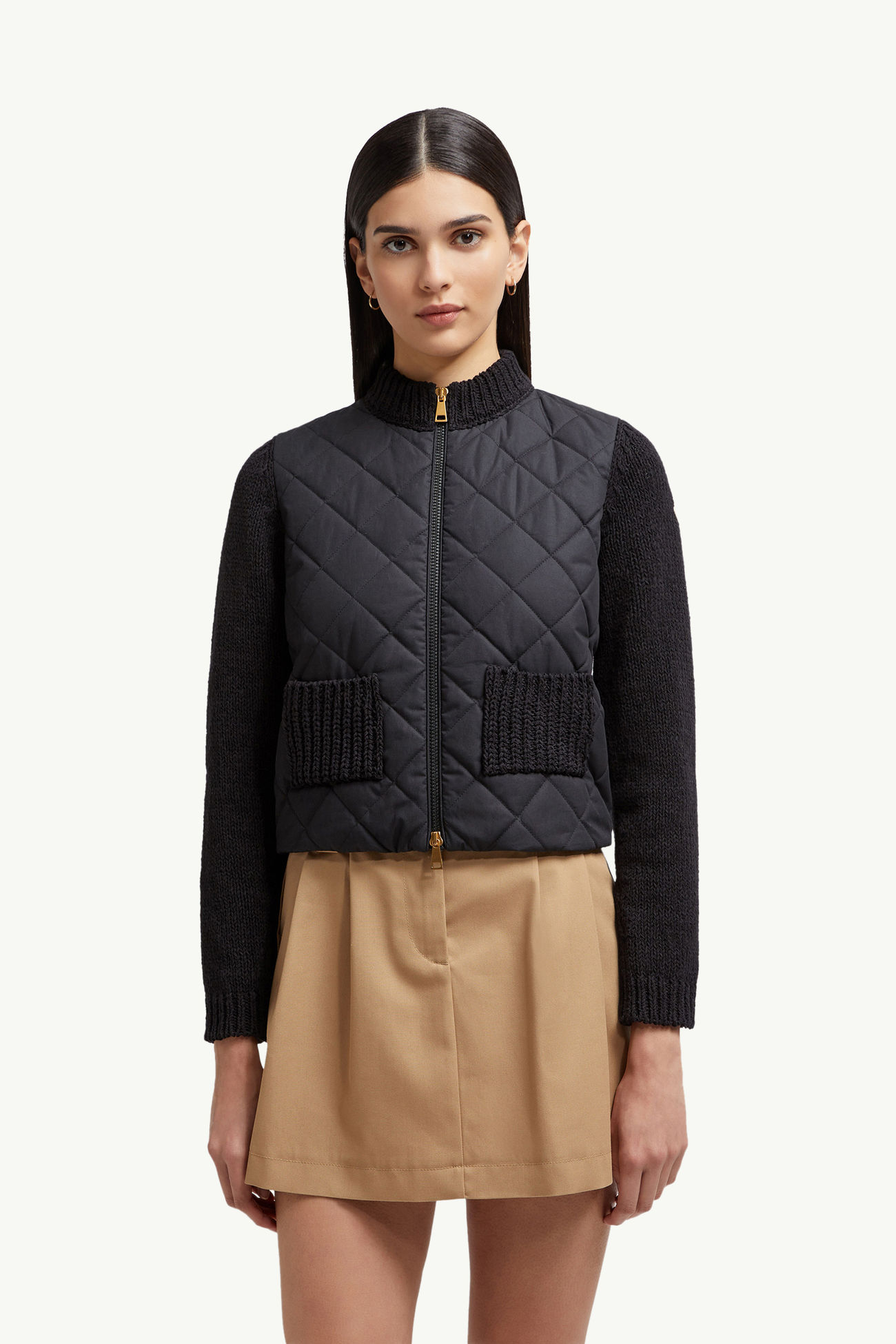 Cardigan zippé matelassé en coton Femmes Noir Moncler 3