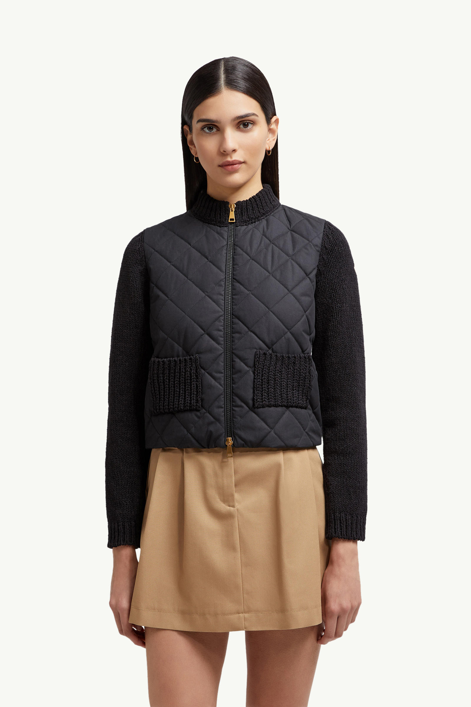 Padded Cotton Zip-Up Cardigan Women Black Moncler 3