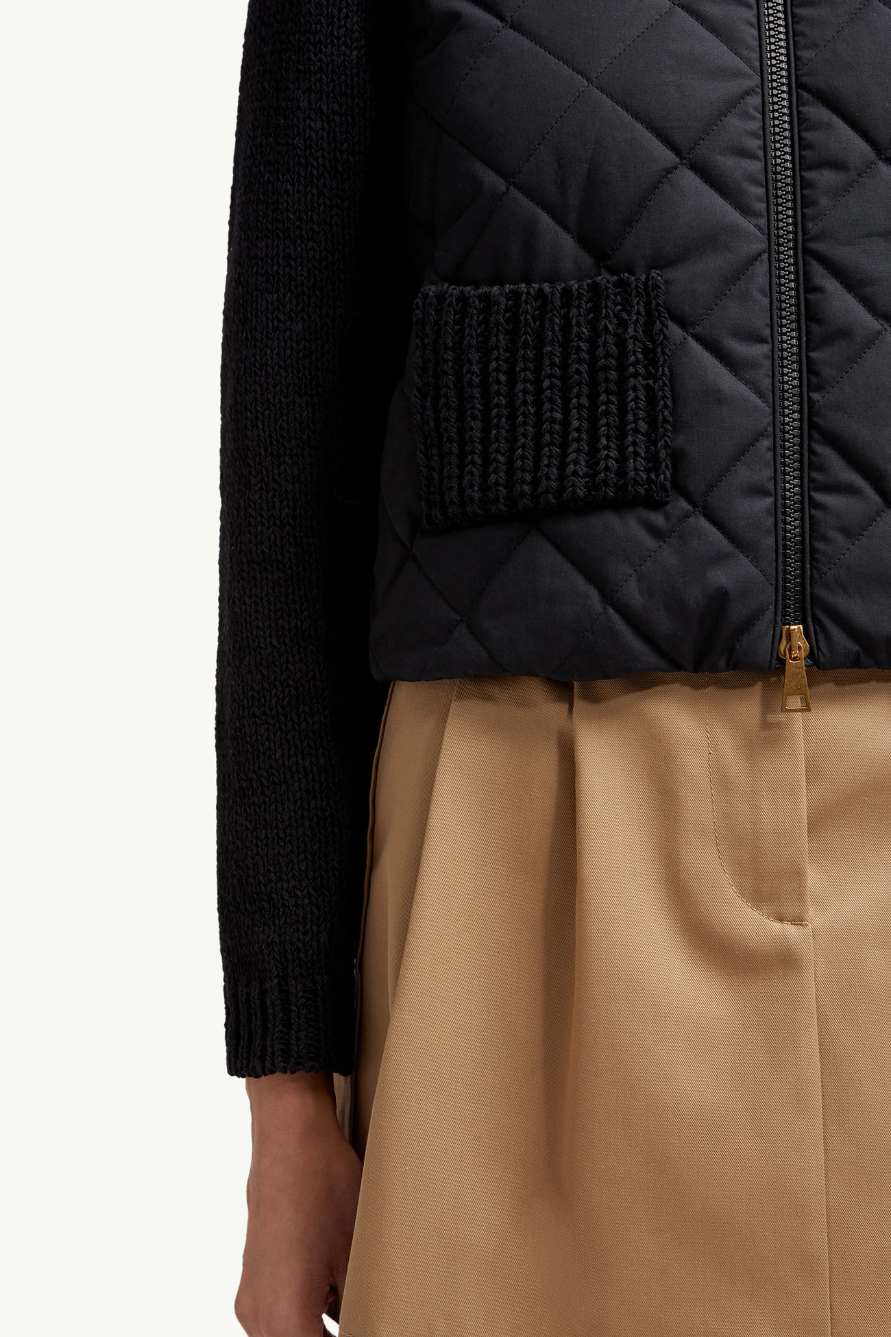 Cardigan zippé matelassé en coton Femmes Noir Moncler 5