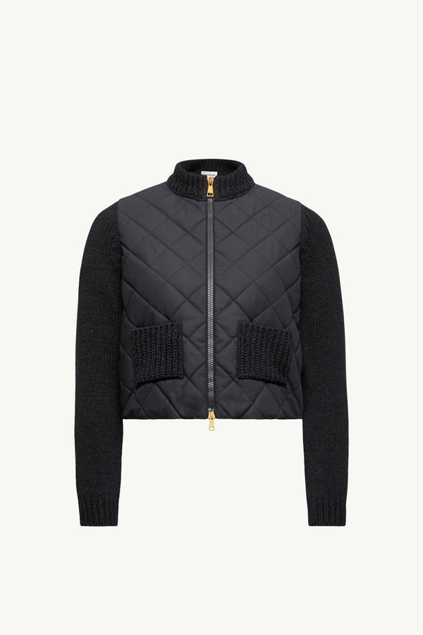 Padded Cotton Zip-Up Cardigan Women Black Moncler 2