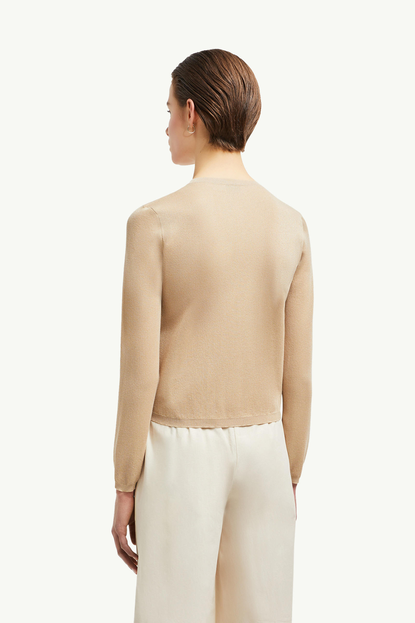 Embroidered Logo Cotton Cardigan Women Light Beige Moncler 4