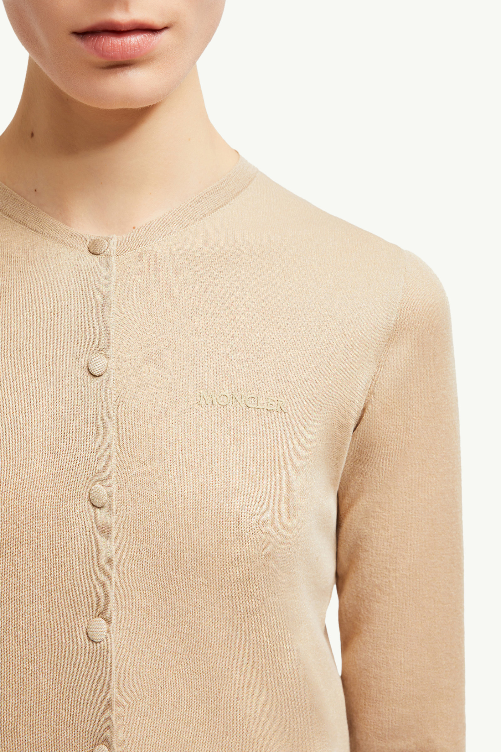 Embroidered Logo Cotton Cardigan Women Light Beige Moncler 5