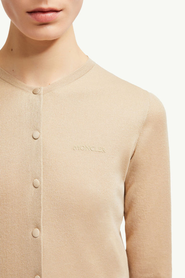 Strickjacke aus Baumwolle mit Logostickerei Damen Hellbeige Moncler 5