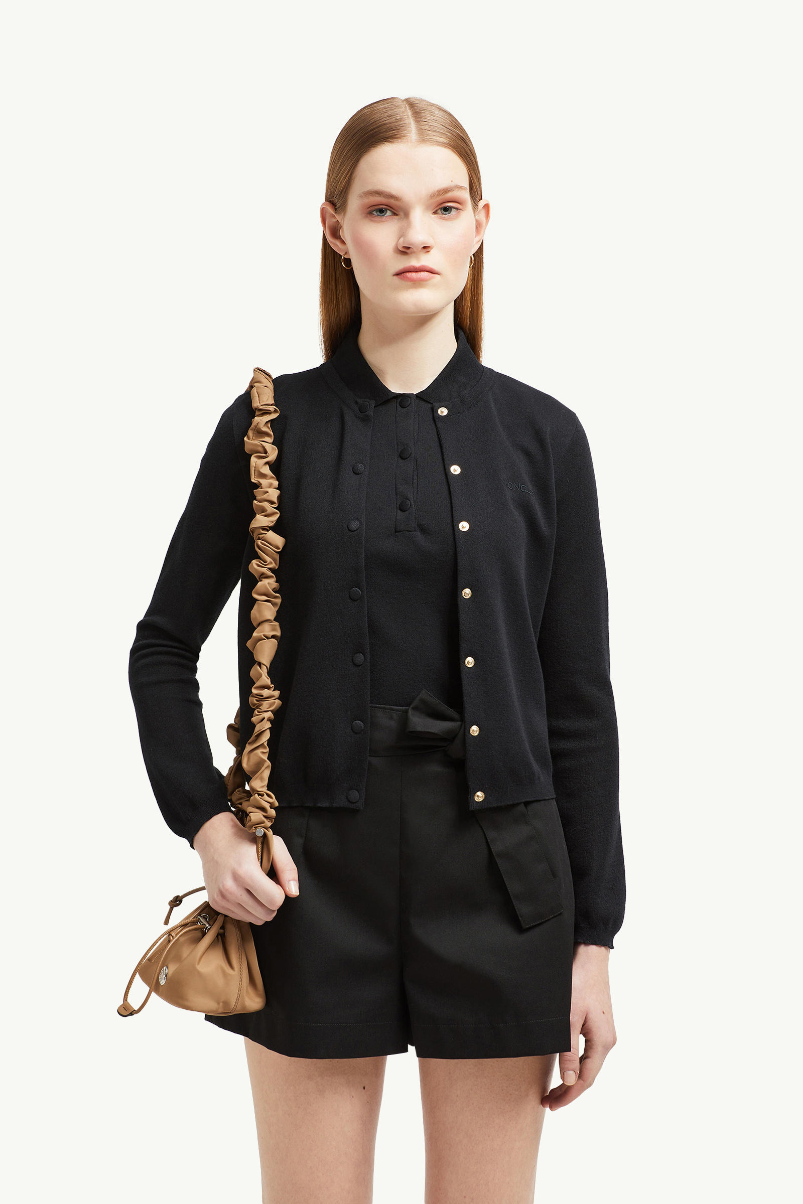 Cardigan in cotone con logo ricamato Donna Nero Moncler 0