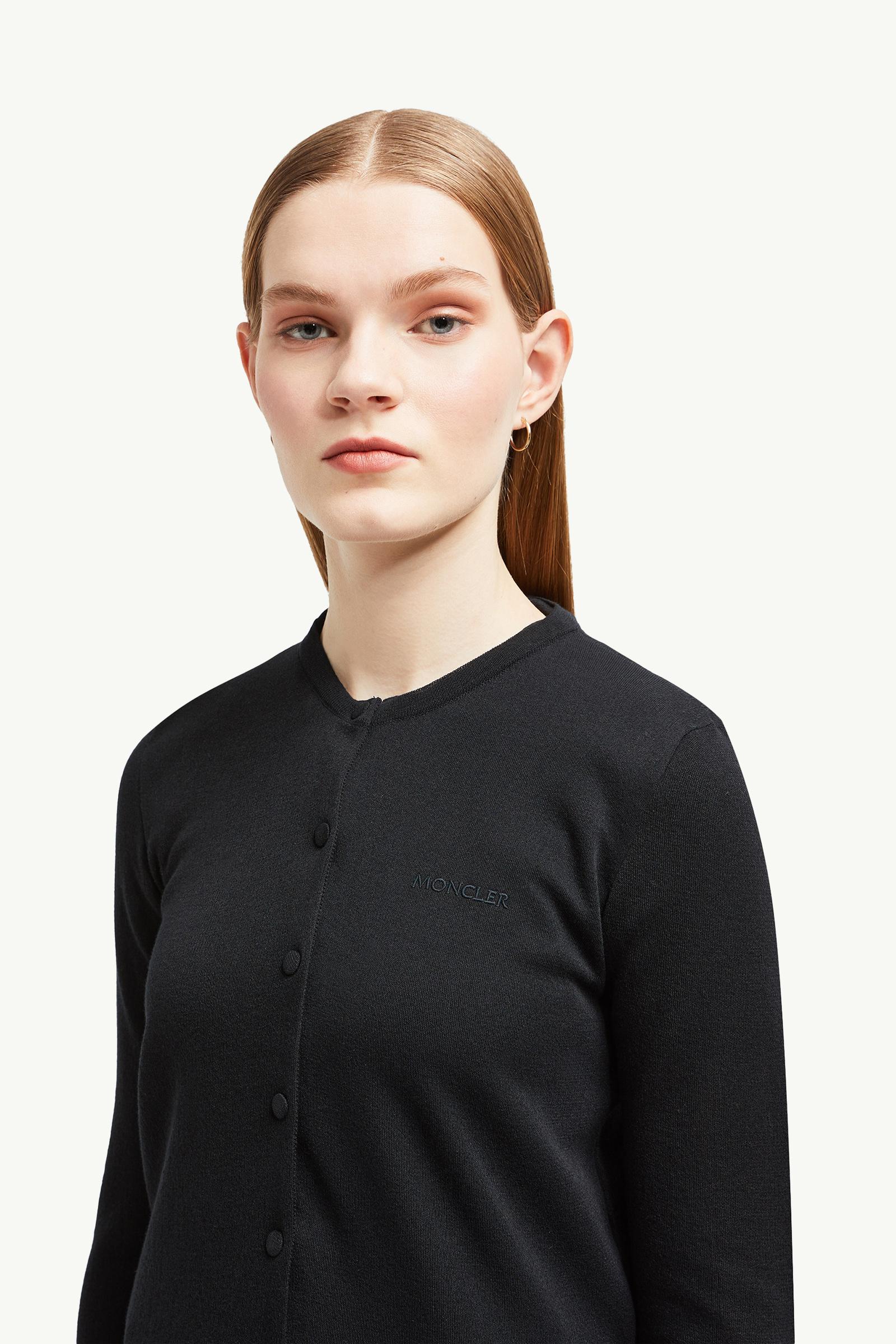 Cardigan in cotone con logo ricamato Donna Nero Moncler 1