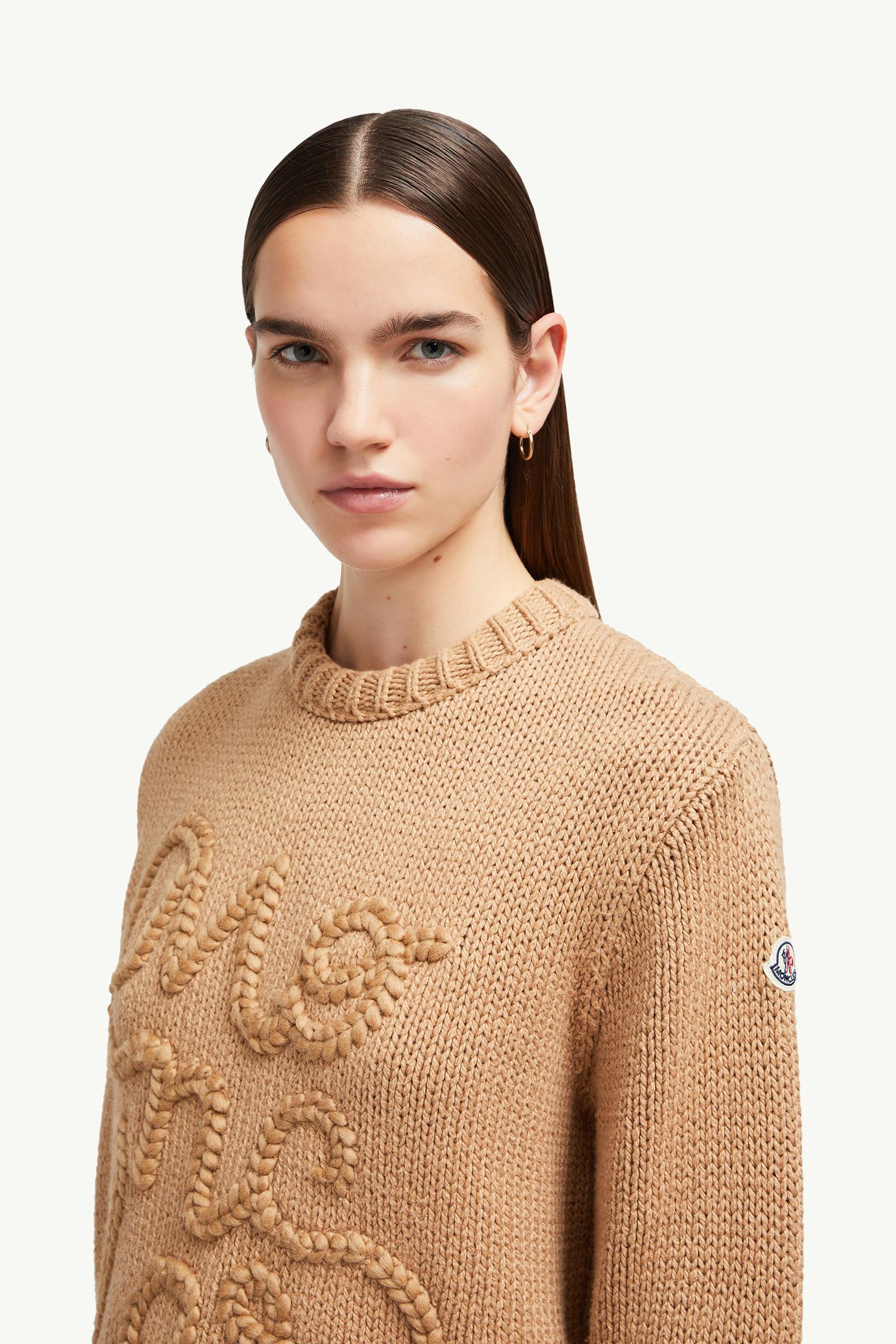 Embroidered Logo Cotton Sweater Women Camel Beige Moncler 1