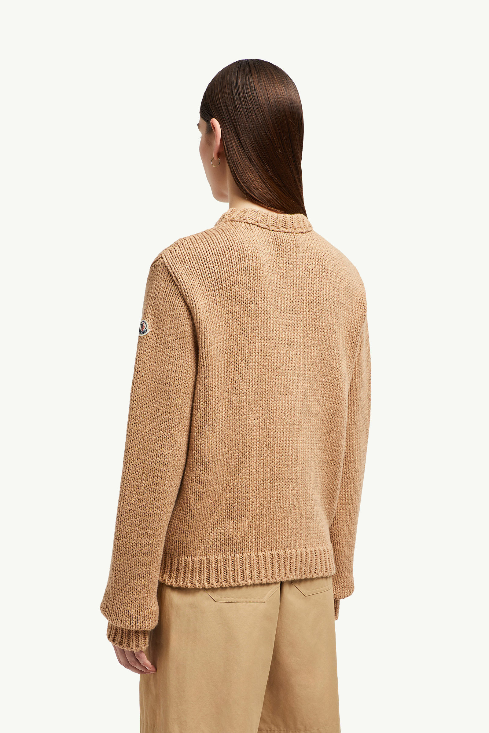 Embroidered Logo Cotton Sweater Women Camel Beige Moncler 4
