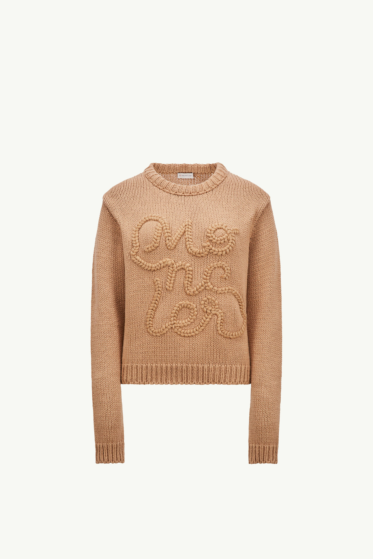 Embroidered Logo Cotton Sweater Women Camel Beige Moncler 2