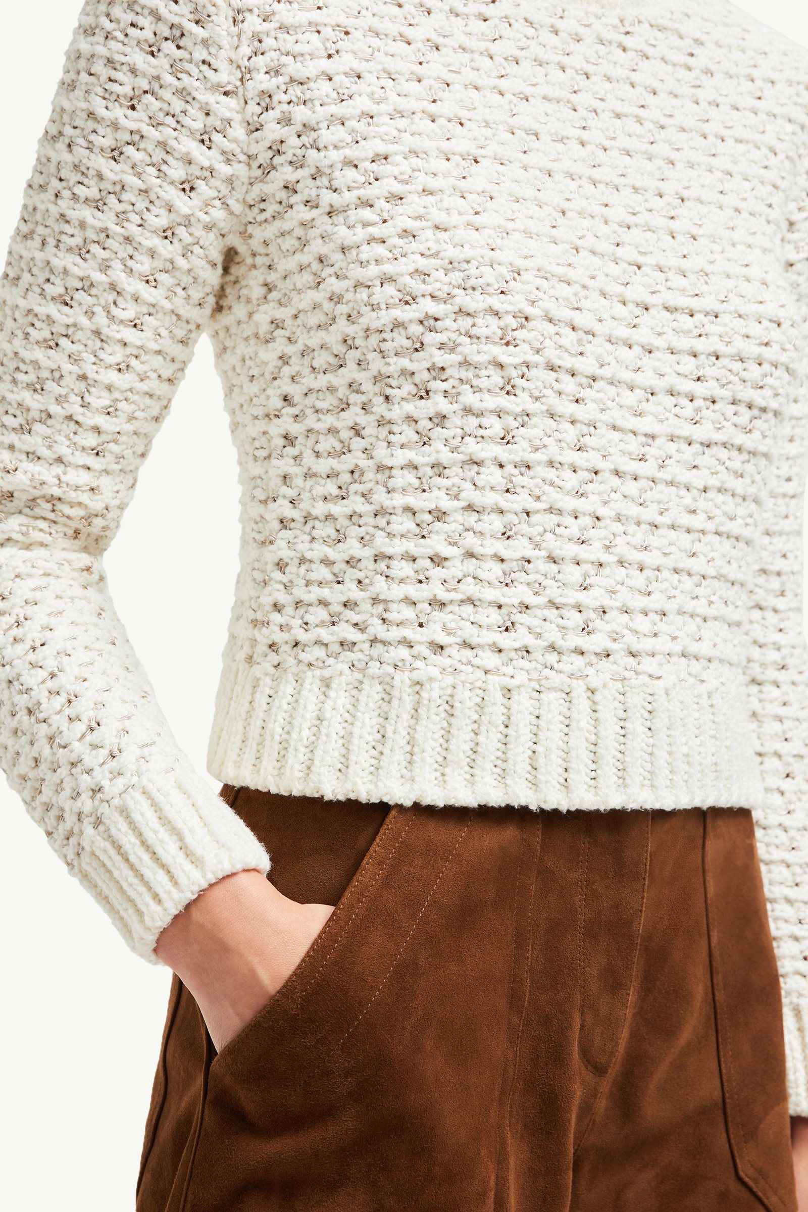 White Textured Cotton Sweater - Sweaters & Cardigans for