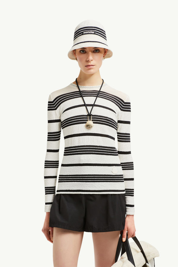 Striped Bouclé Jumper Women Black & White Moncler 0