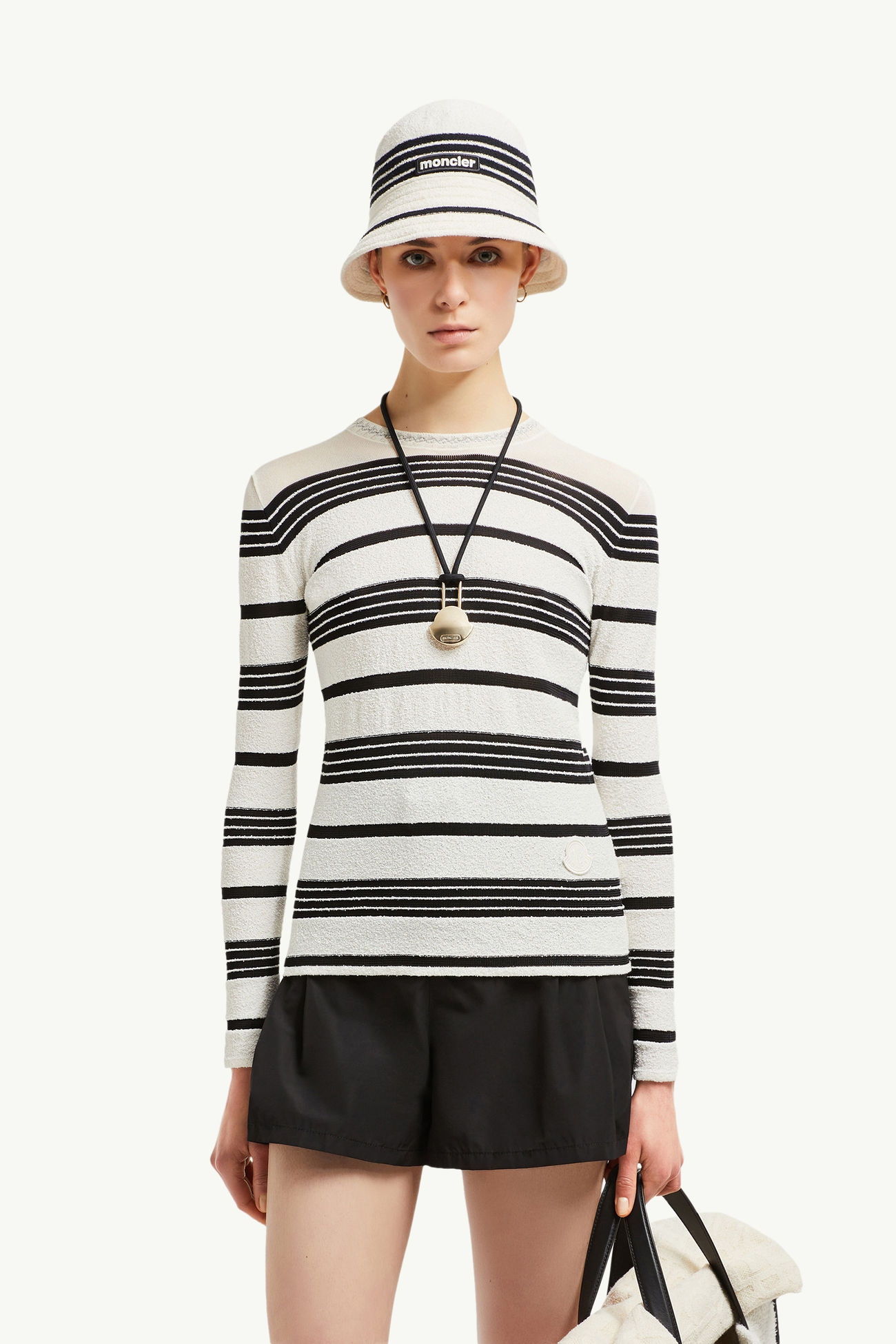 條紋毛圈布毛衣 女士 黑色和白色 Moncler 0