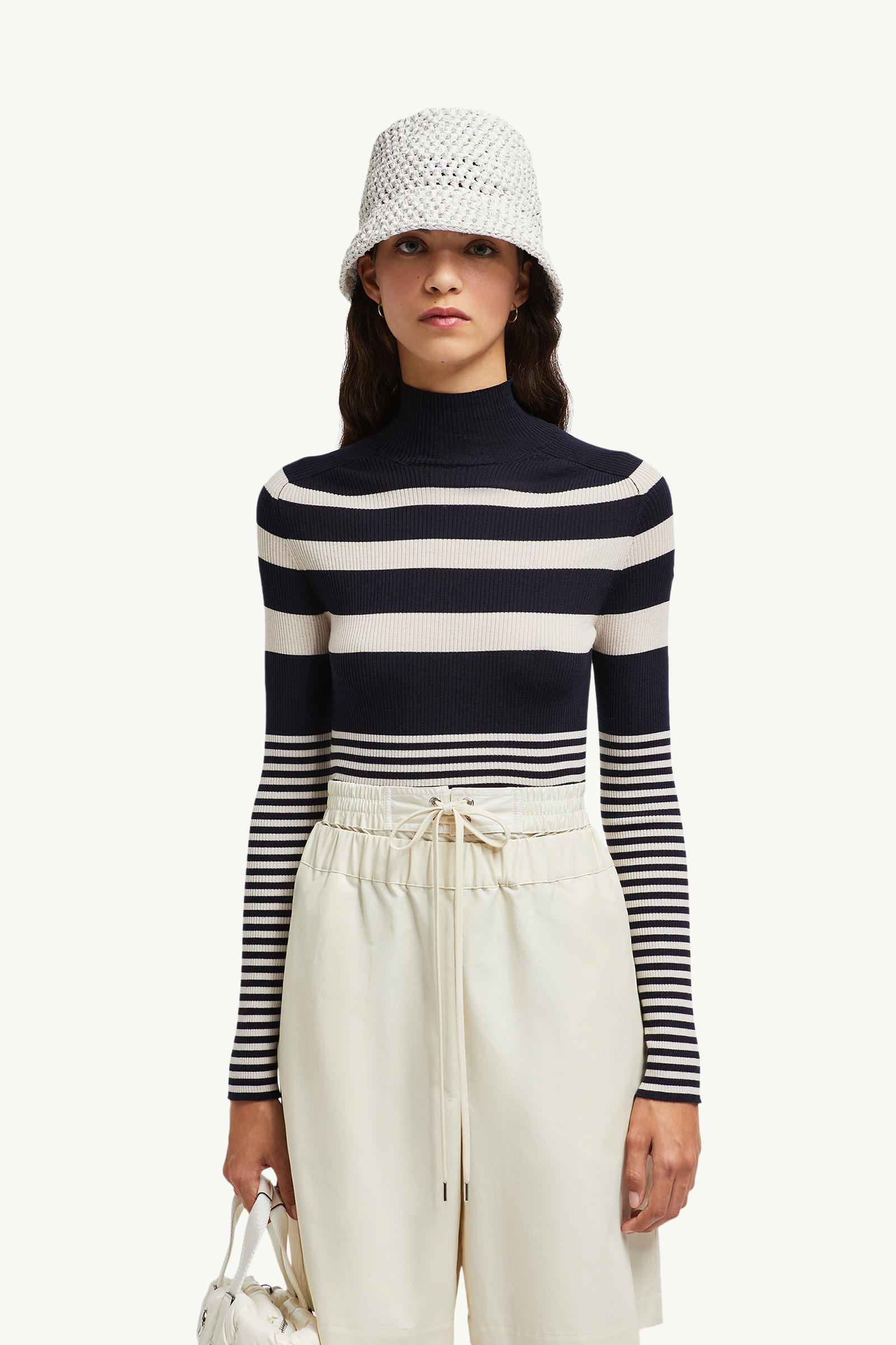Gestreifter Rollkragenpullover aus Wolle Damen Weiss & Blau Moncler 0