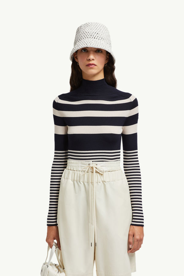 Striped Wool Turtleneck Sweater Women White & Blue Moncler 0
