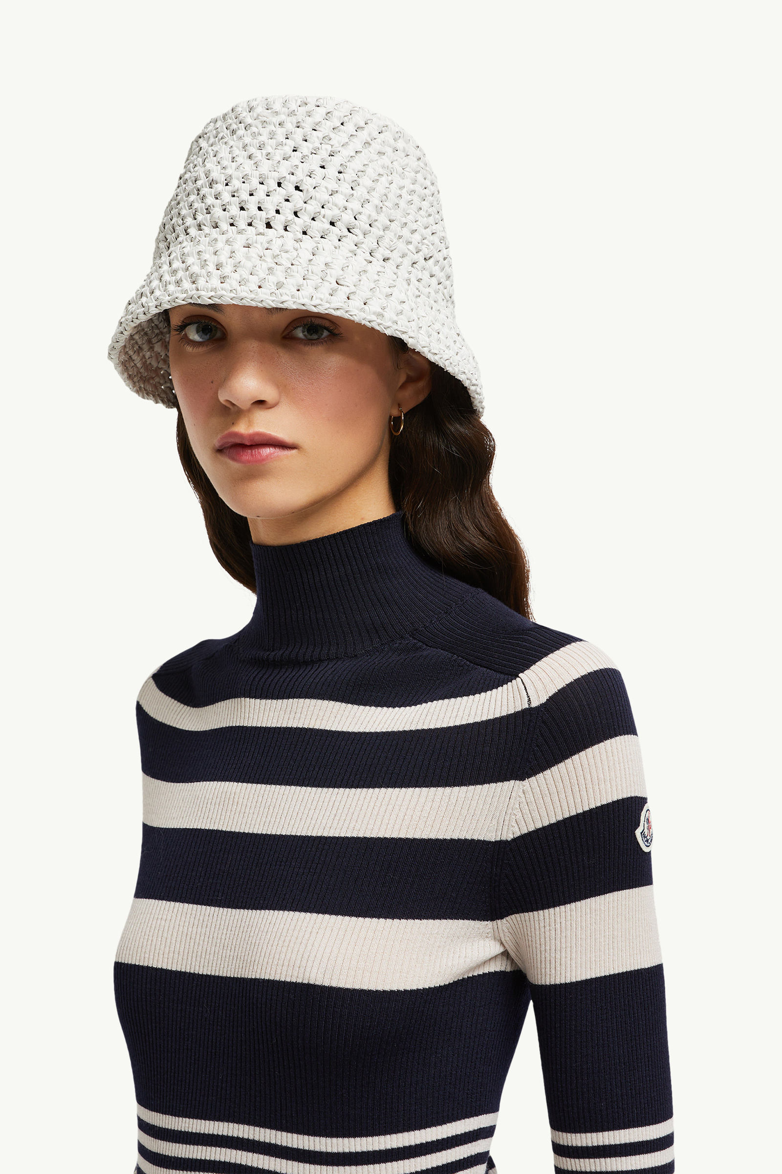 Gestreifter Rollkragenpullover aus Wolle Damen Weiss & Blau Moncler 1