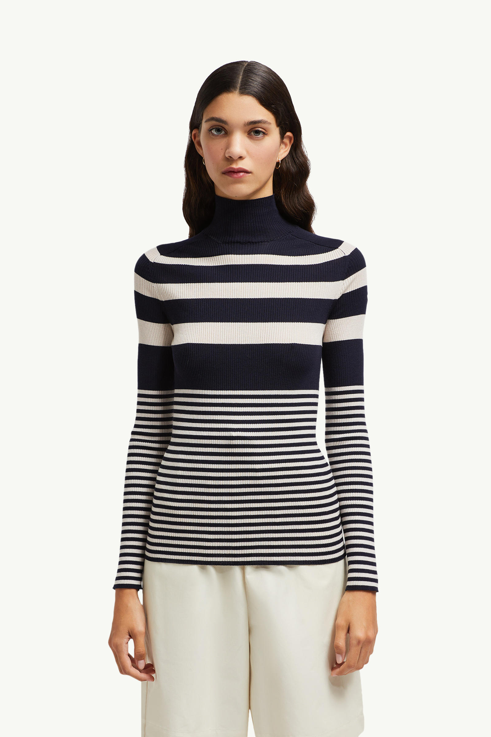 Gestreifter Rollkragenpullover aus Wolle Damen Weiss & Blau Moncler 3