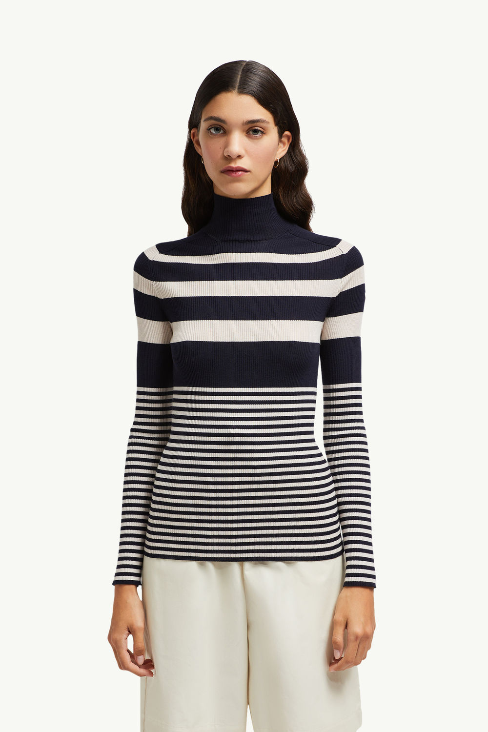 Striped Wool Polo Neck Jumper Women White & Blue Moncler 3