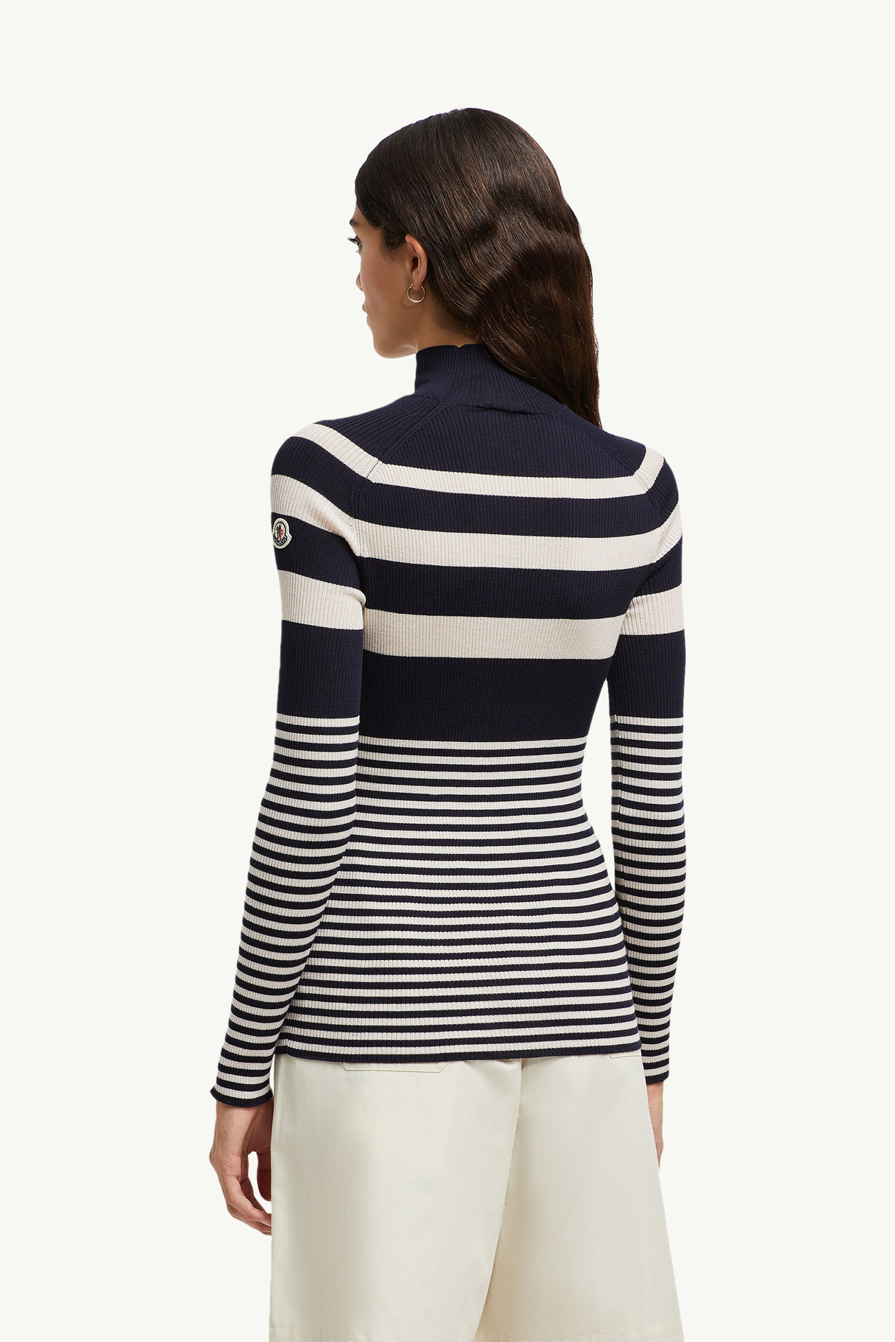 Gestreifter Rollkragenpullover aus Wolle Damen Weiss & Blau Moncler 4