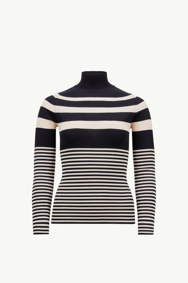 Striped Wool Turtleneck Sweater Women White & Blue Moncler 2