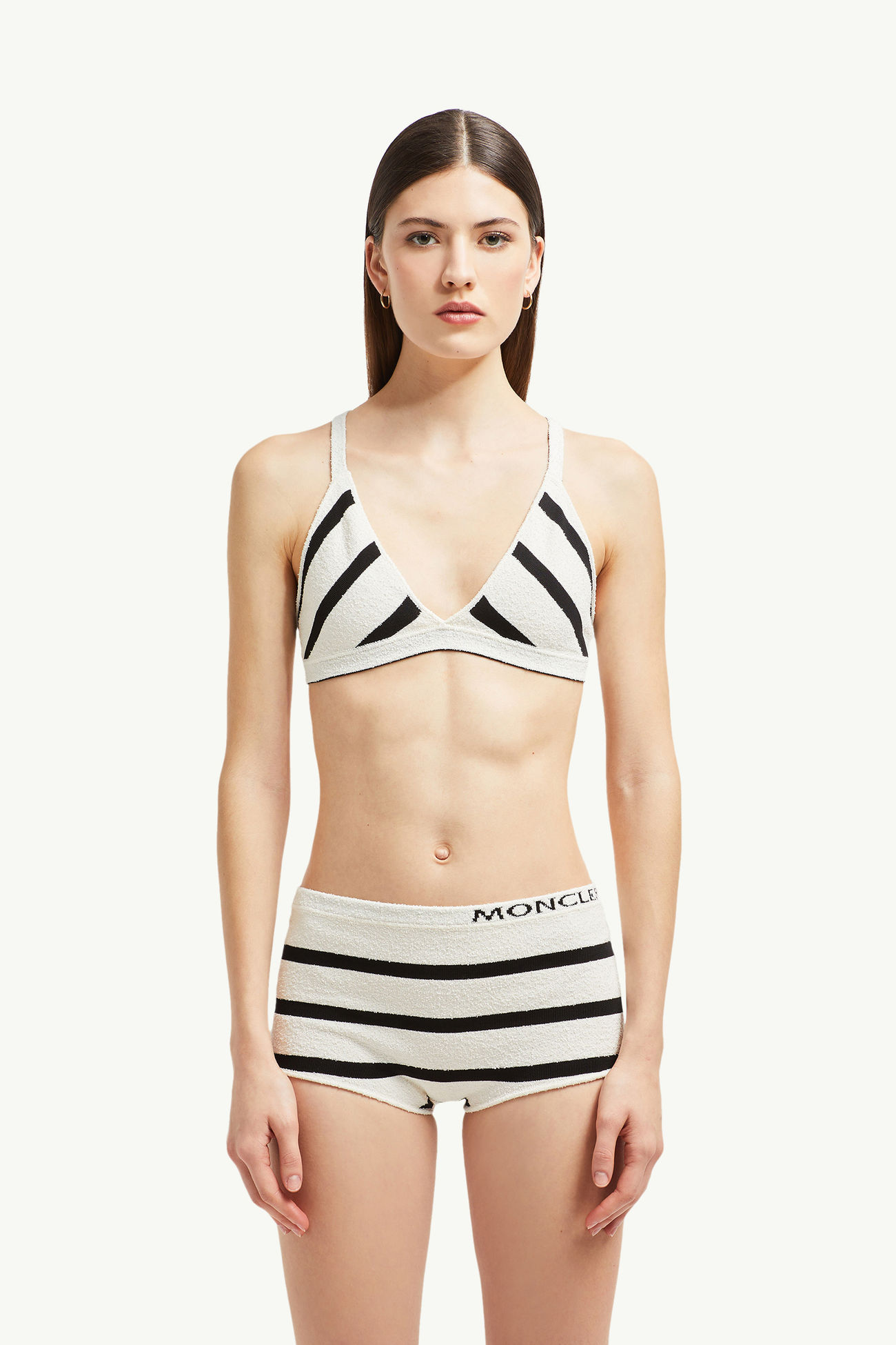 Gestreifter Bikini aus Bouclé Damen Schwarz & Weiß Moncler 3