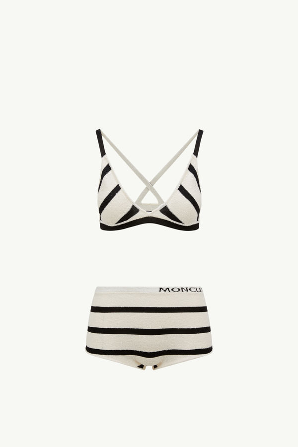 Striped Bouclé Bikini Women Black & White Moncler 2