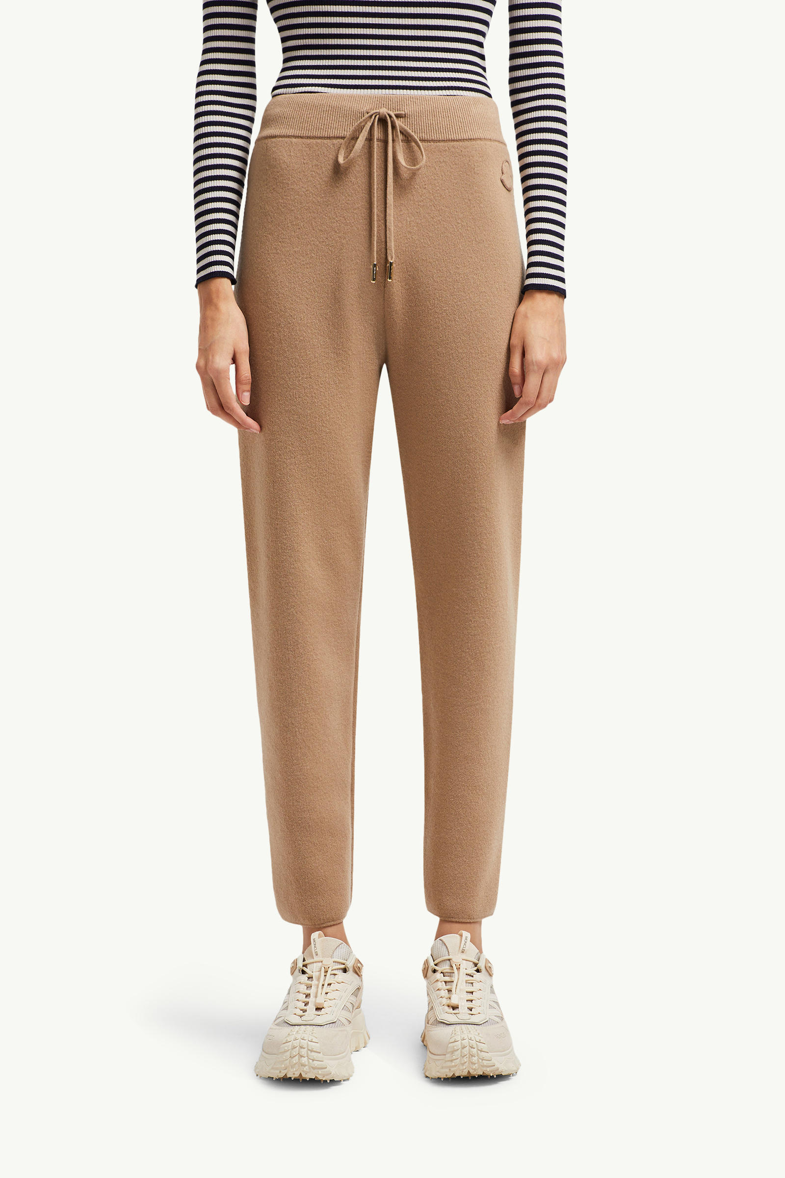 Wool & Cashmere Jogging Trousers Women Camel Beige Moncler 3