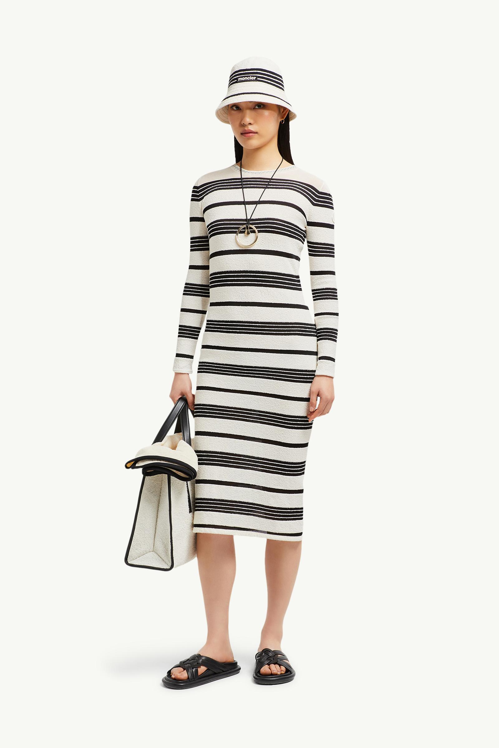 Abito midi a righe in bouclé Nero & Bianco - Abiti Donna