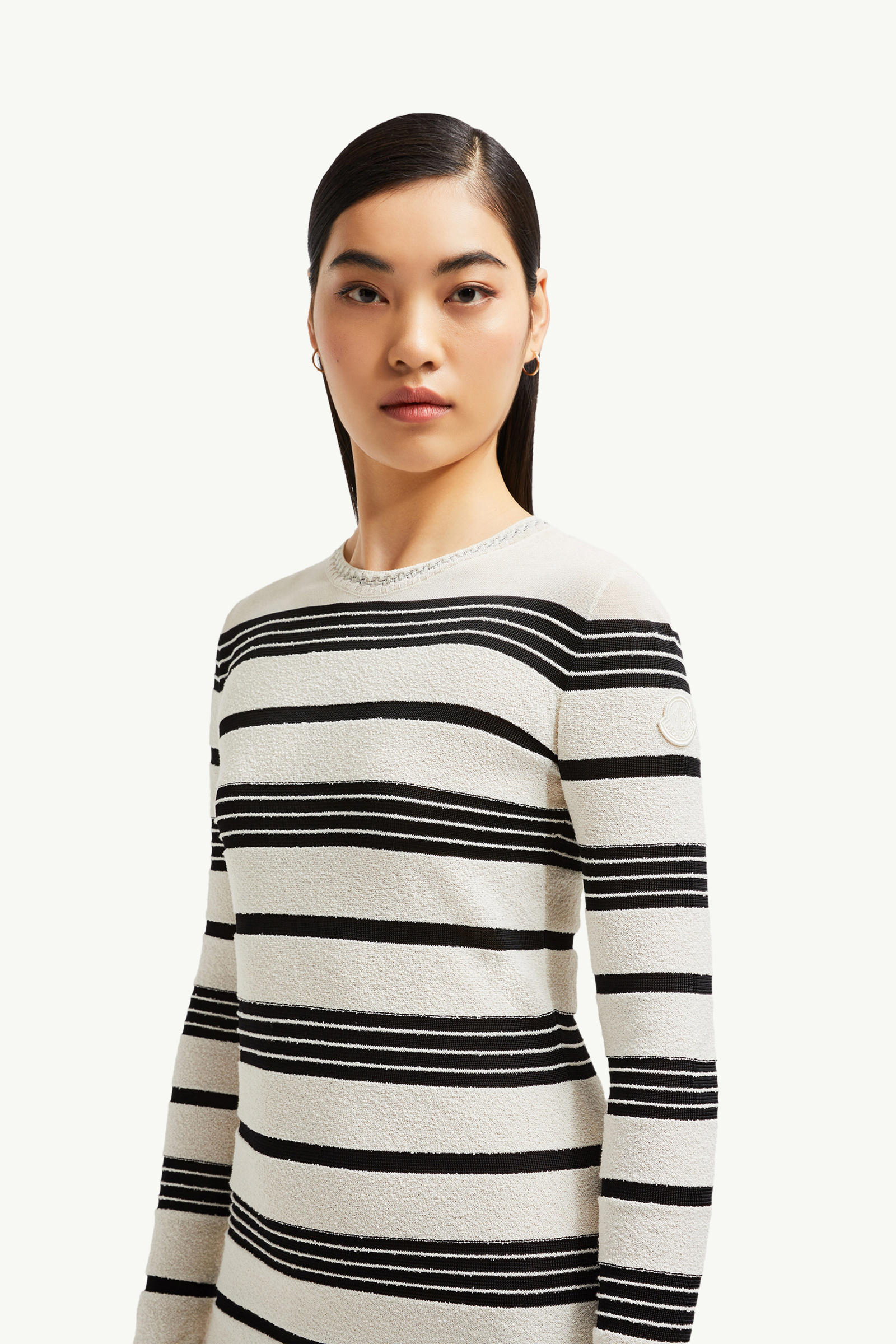 Striped Bouclé Midi Dress Women Black & White Moncler 1