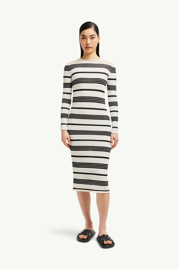 Striped Bouclé Midi Dress Women Black & White Moncler 3