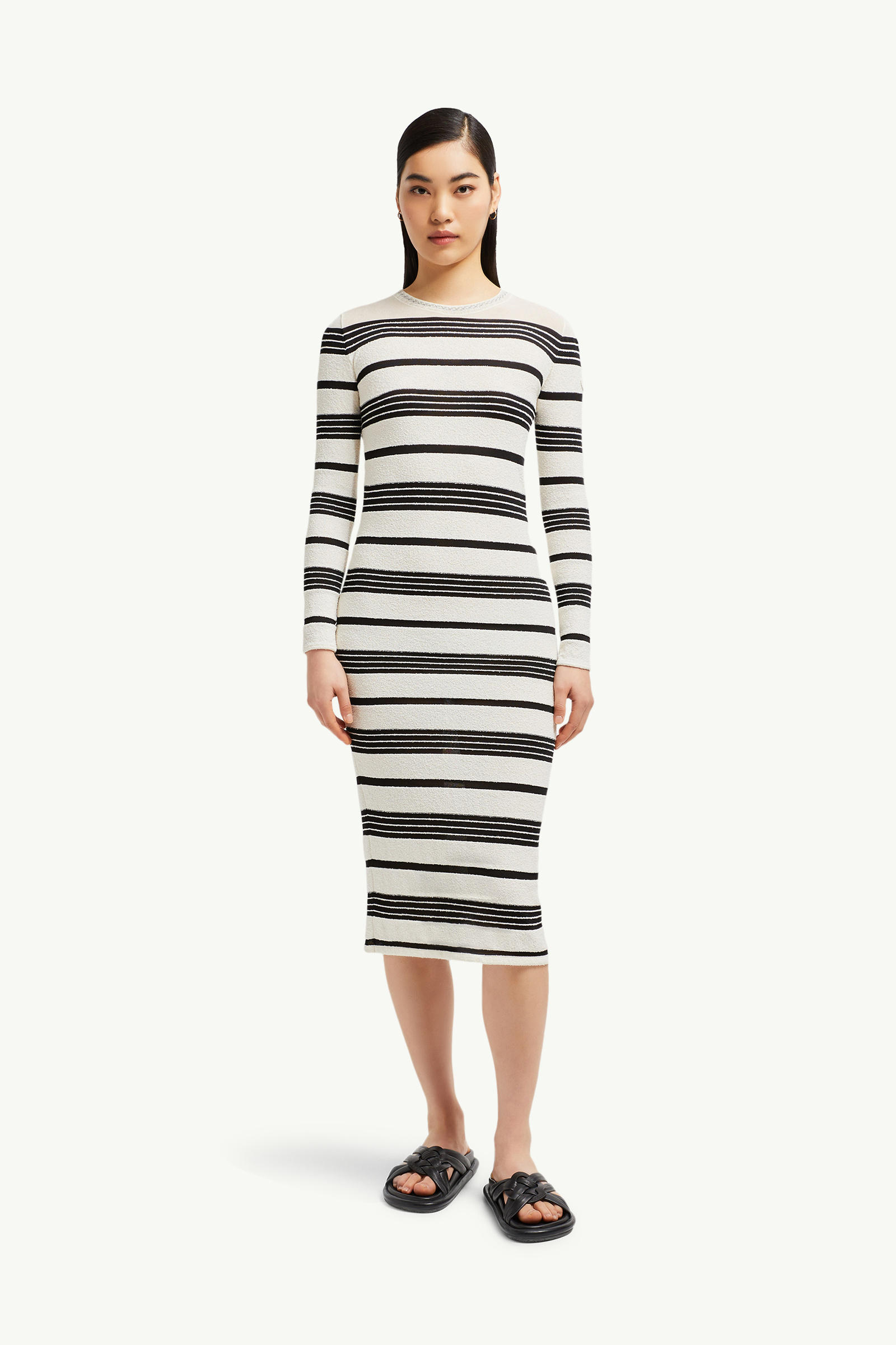 Striped Bouclé Midi Dress Women Black & White Moncler 3