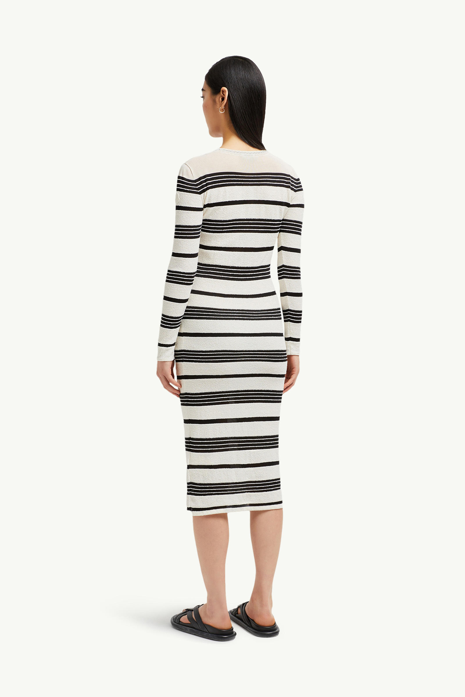 Gestreiftes Midikleid aus Bouclé Damen Schwarz & Weiß Moncler 4