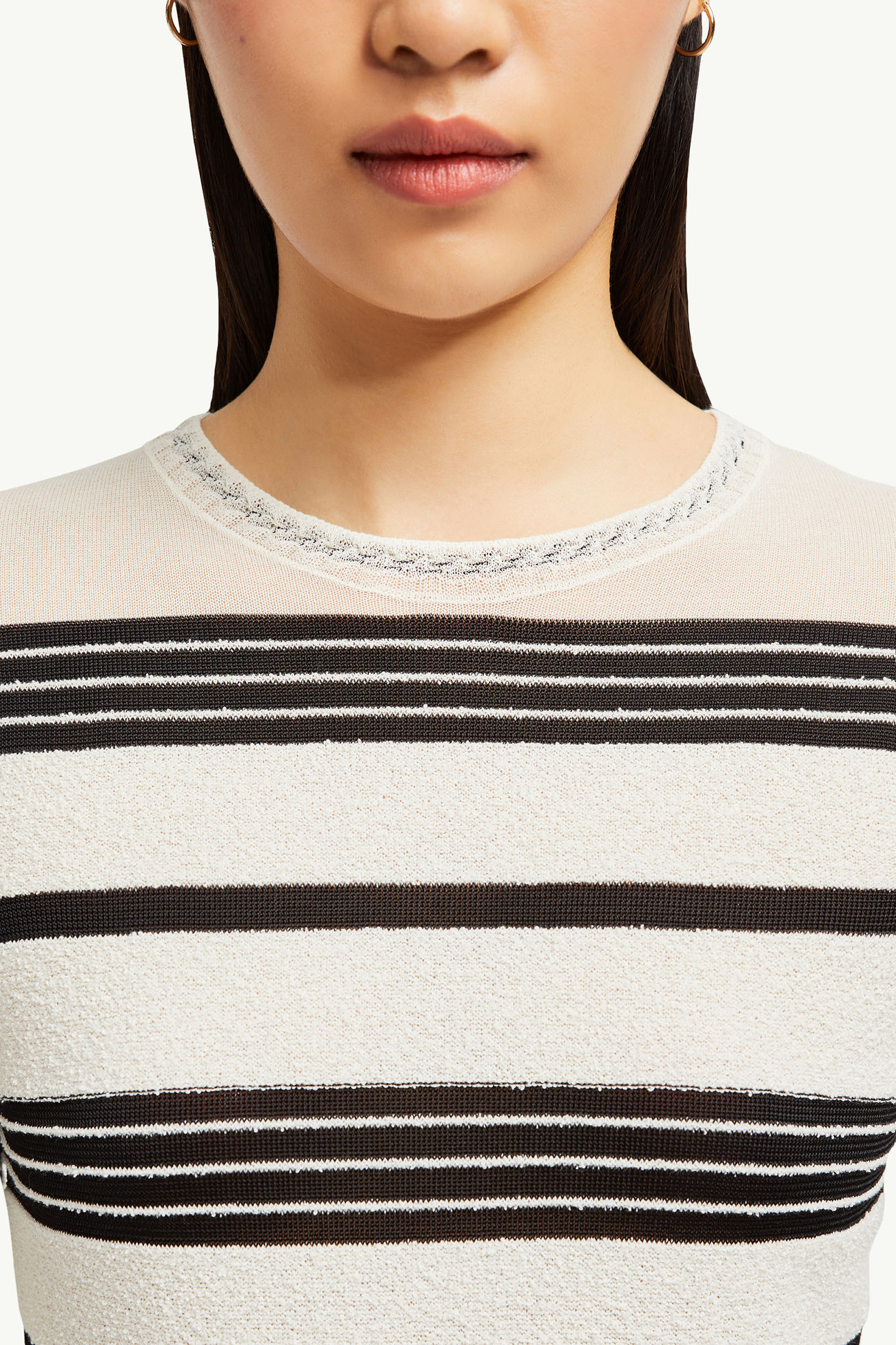 條紋毛圈布中長連身裙 女士 黑色和白色 Moncler 5