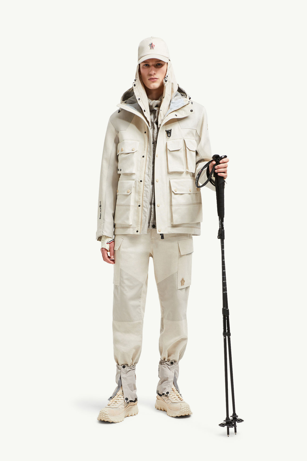 Veste à capuche utilitaire en lin et coton Spur Hommes Beige Clair Moncler 0